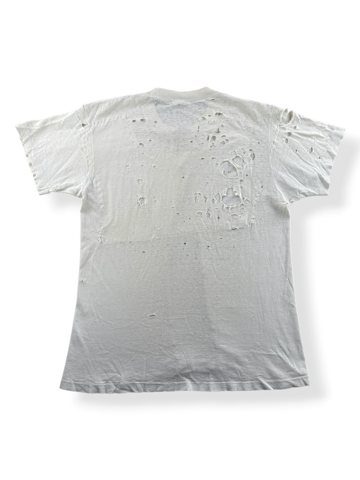 Back of Vintage Heavily Repaired Blank White Tee SZ M