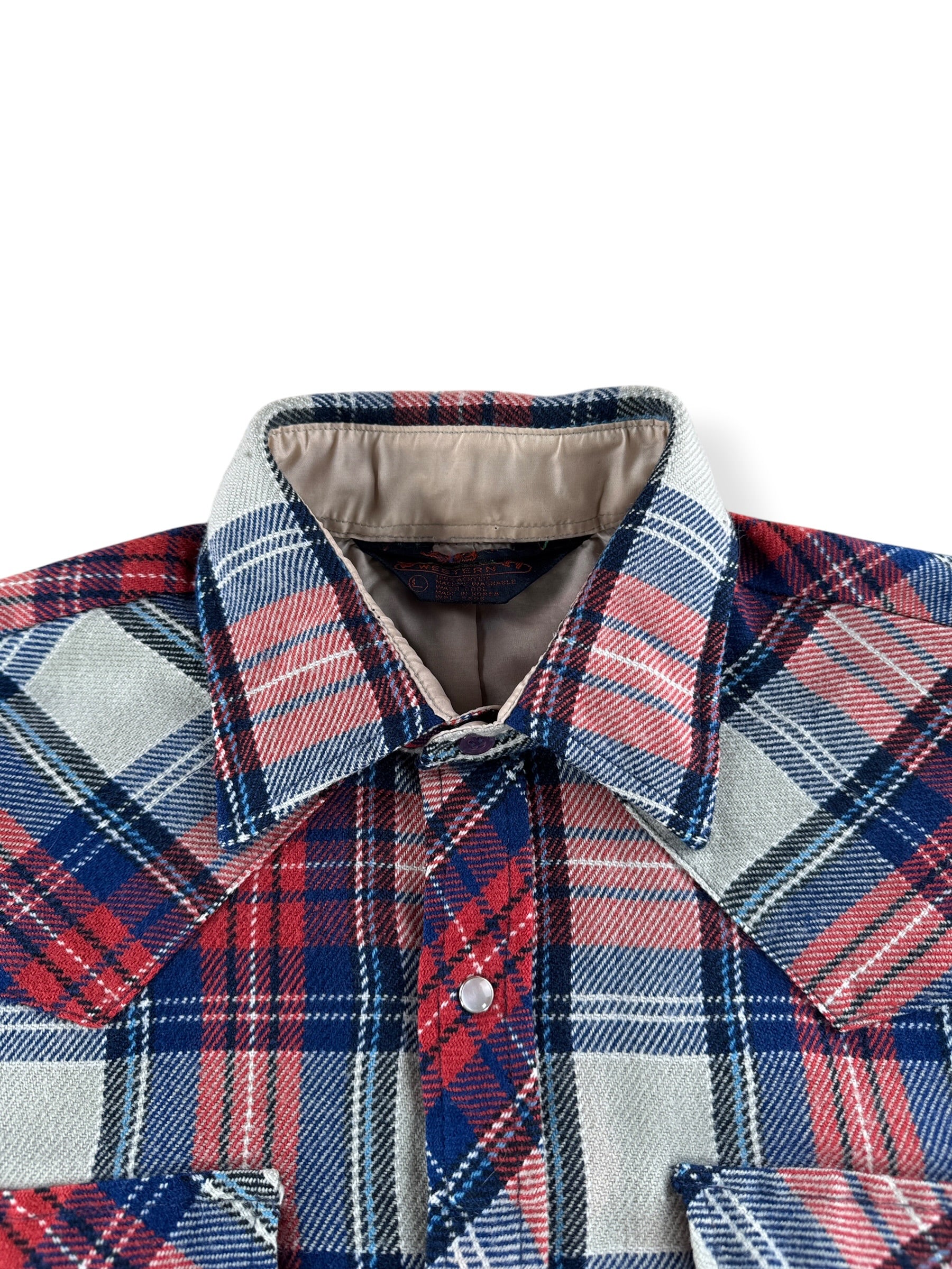 Collar on Vintage Sportsman Western Wool Flannel Pearlsnap SZ L