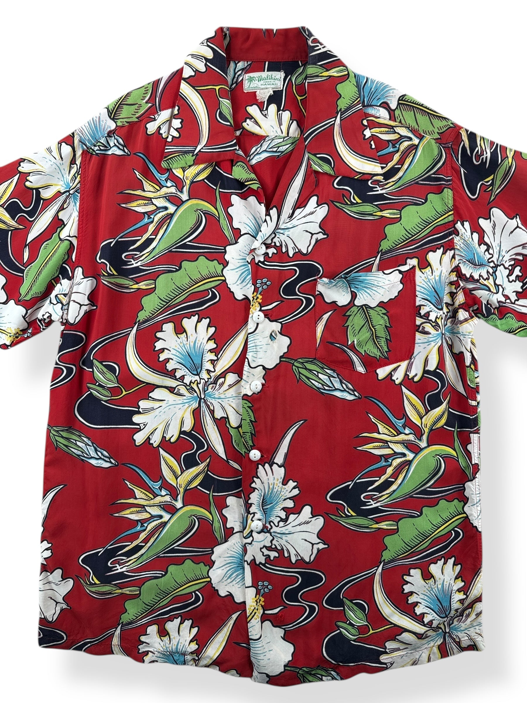Front Close Up of Vintage Malihini Rayon Aloha Shirt SZ M