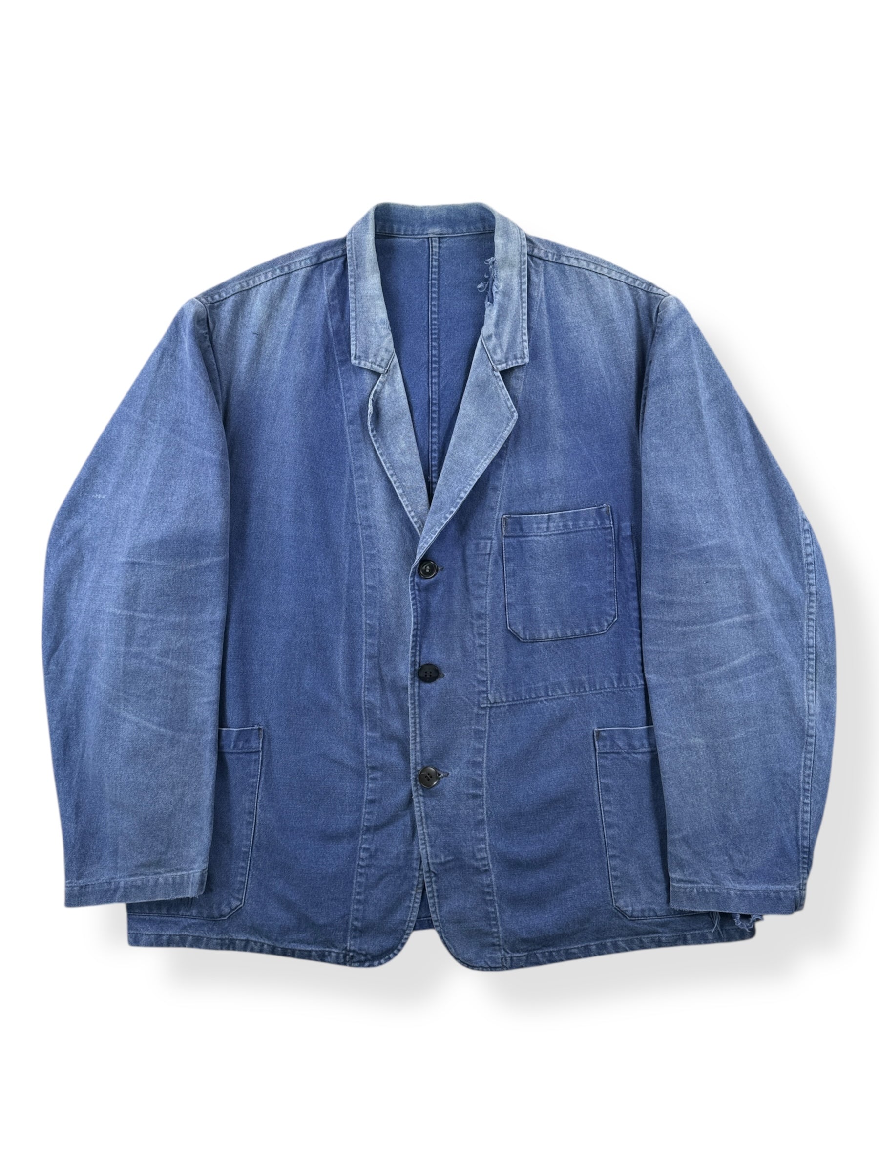 Front of Vintage Sunfaded 50's Era French Chore Coat SZ XL