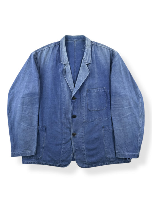 Front of Vintage Sunfaded 50's Era French Chore Coat SZ XL