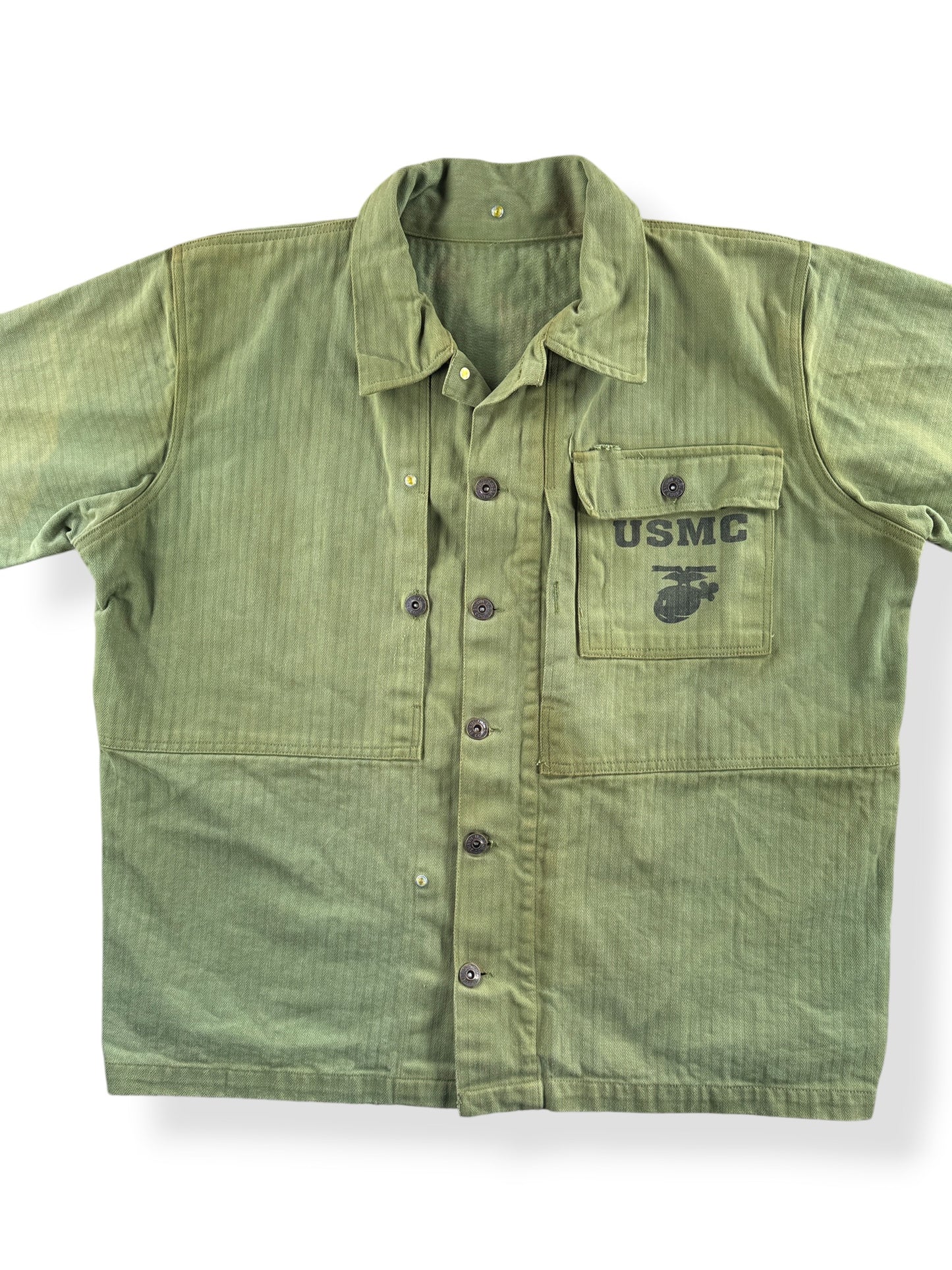 Close up front of Repro WW2 USMC HBT Shirt