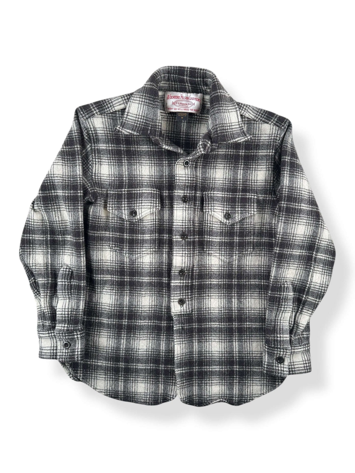 Front of Filson Cream Dark Brown Wool Blend Flannel SZ M (Fits S)