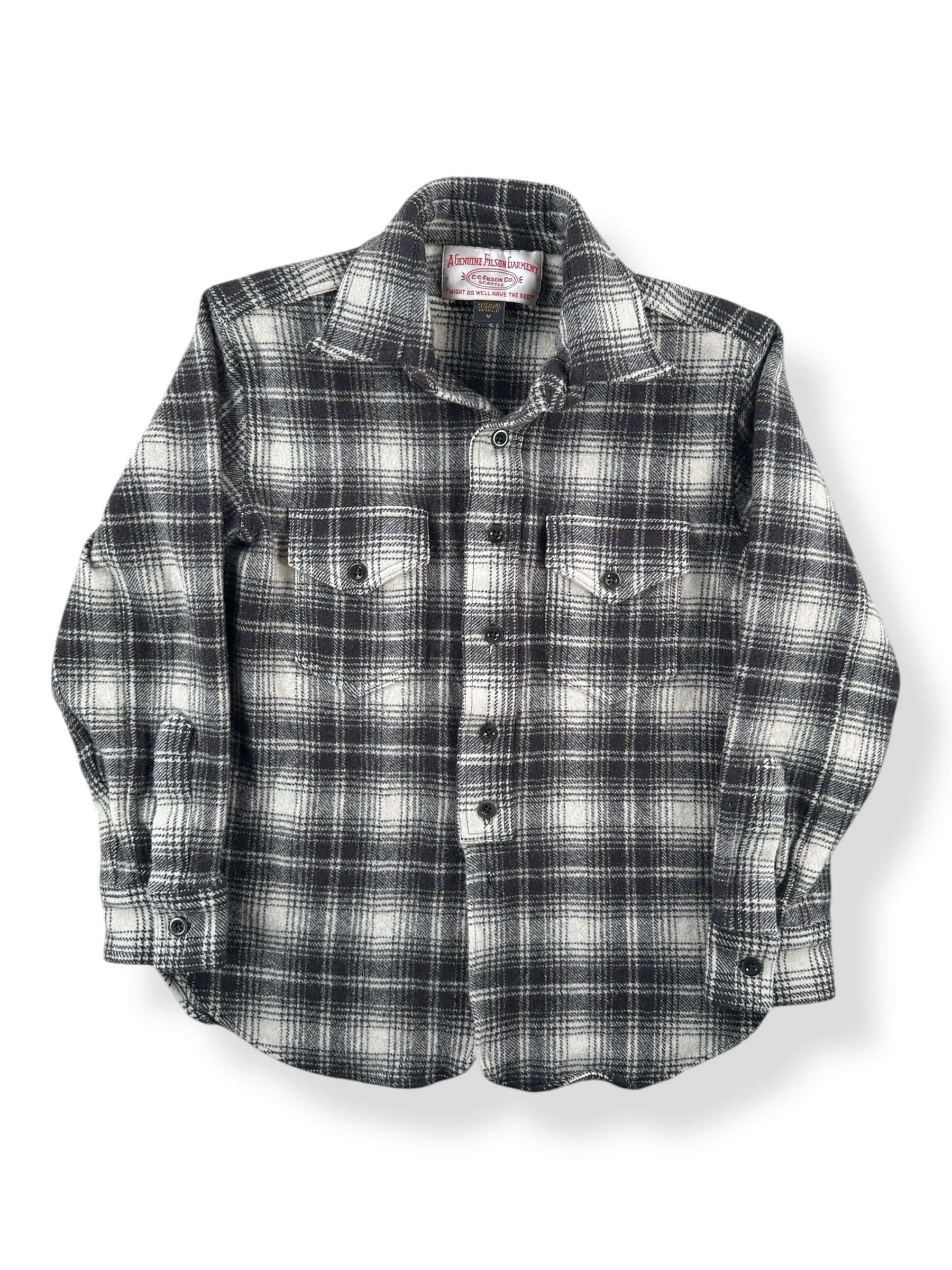Front of Filson Cream Dark Brown Wool Blend Flannel SZ M (Fits S)