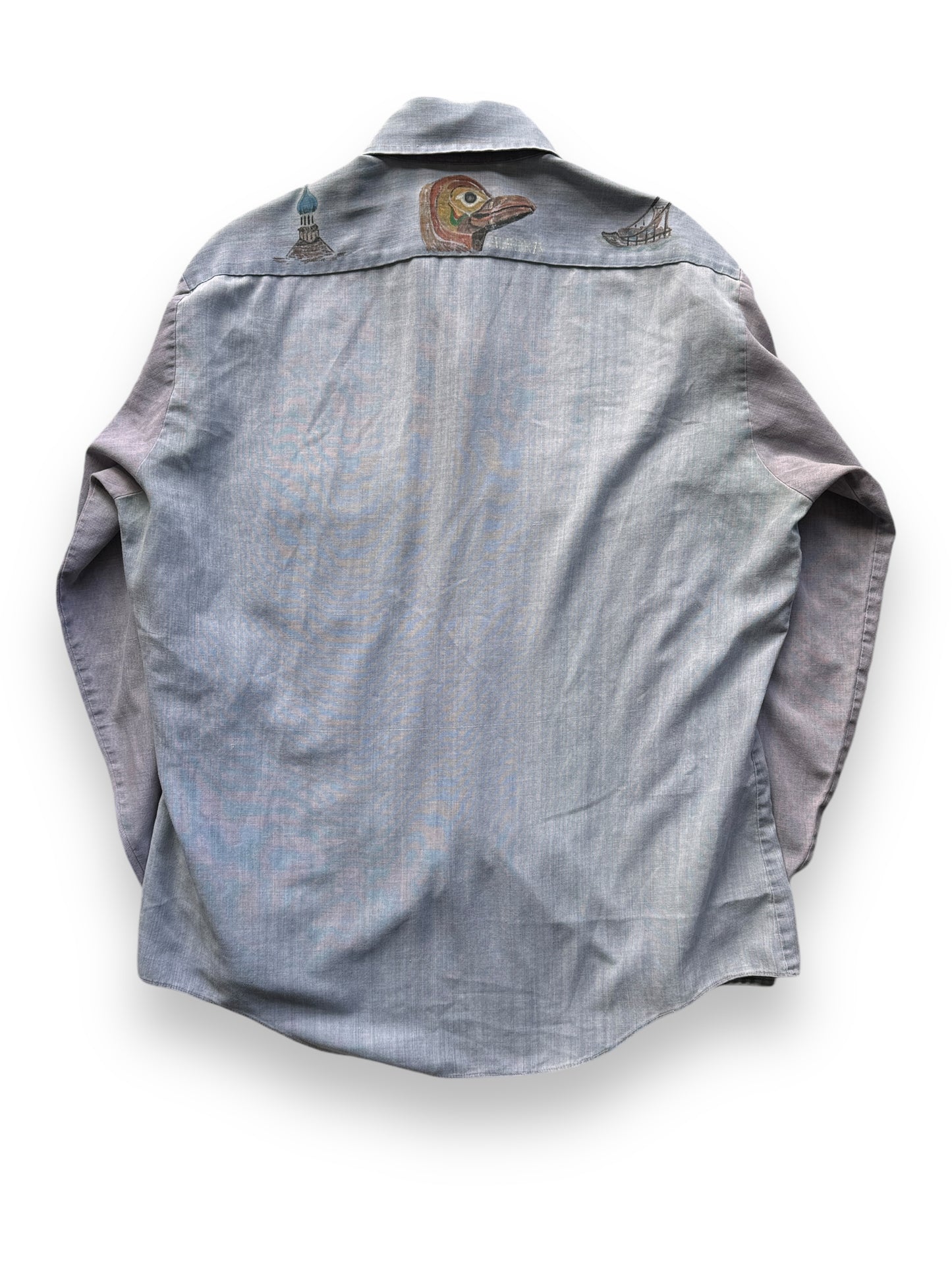 back of Vintage Handpainted Alaskan Chambray Shirt SZ L