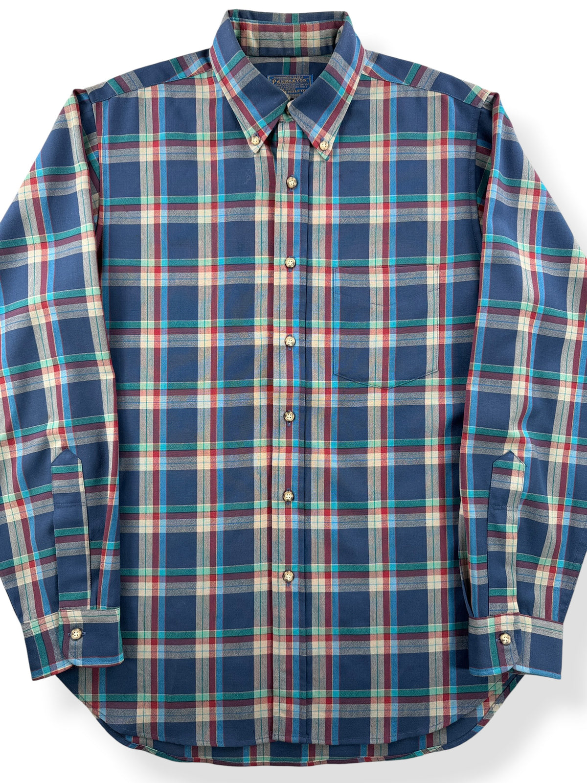 Front Close Up of Vintage Sir Pendleton Blue Plaid Button Down SZ M