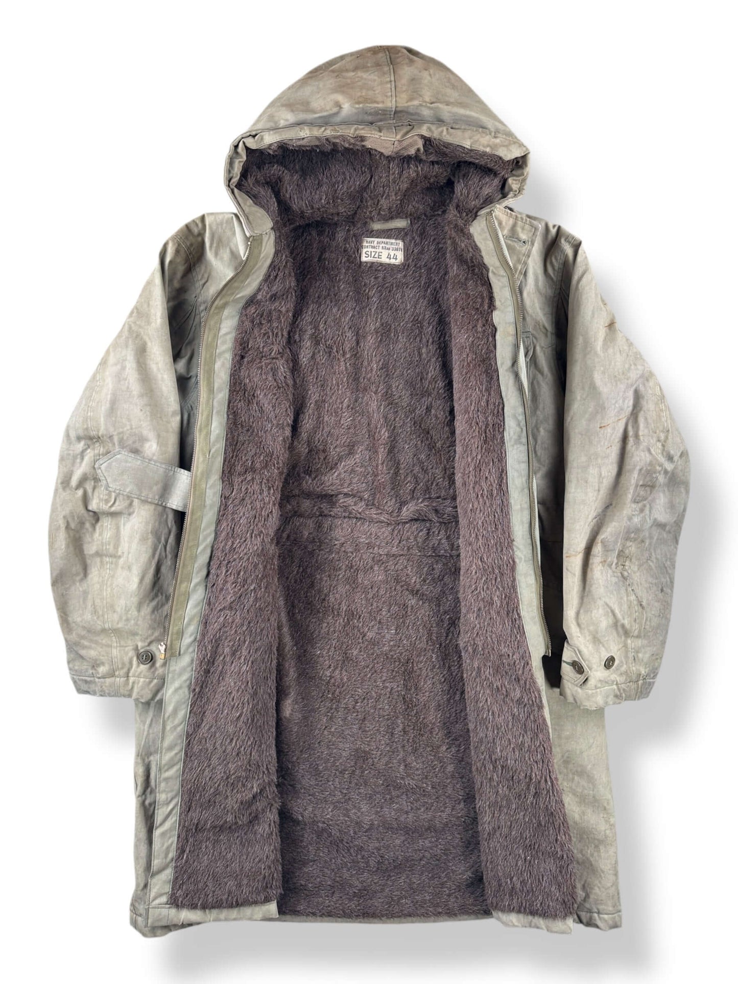 Inside of Vintage WWII Torpedoman's Deck Jacket SZ 44 AS IS