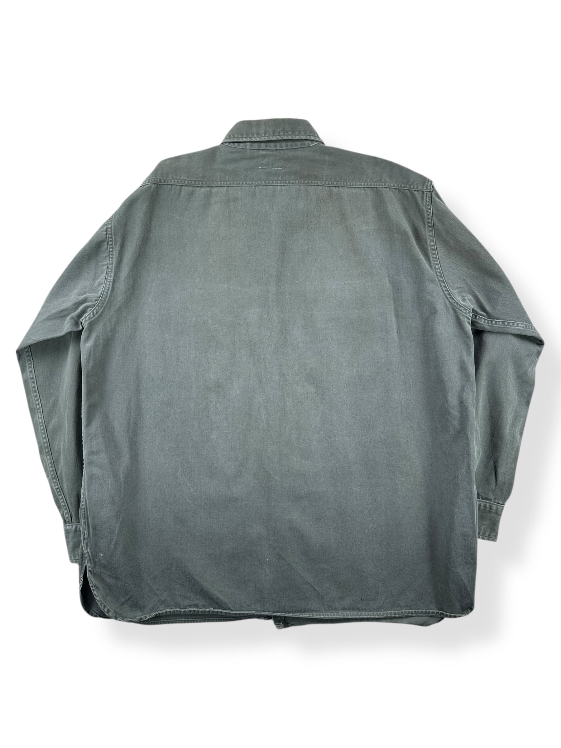Back of Vintage Washington "Dee-Cee" Vat Dyed Grey Twill Shirt SZ XL AS IS