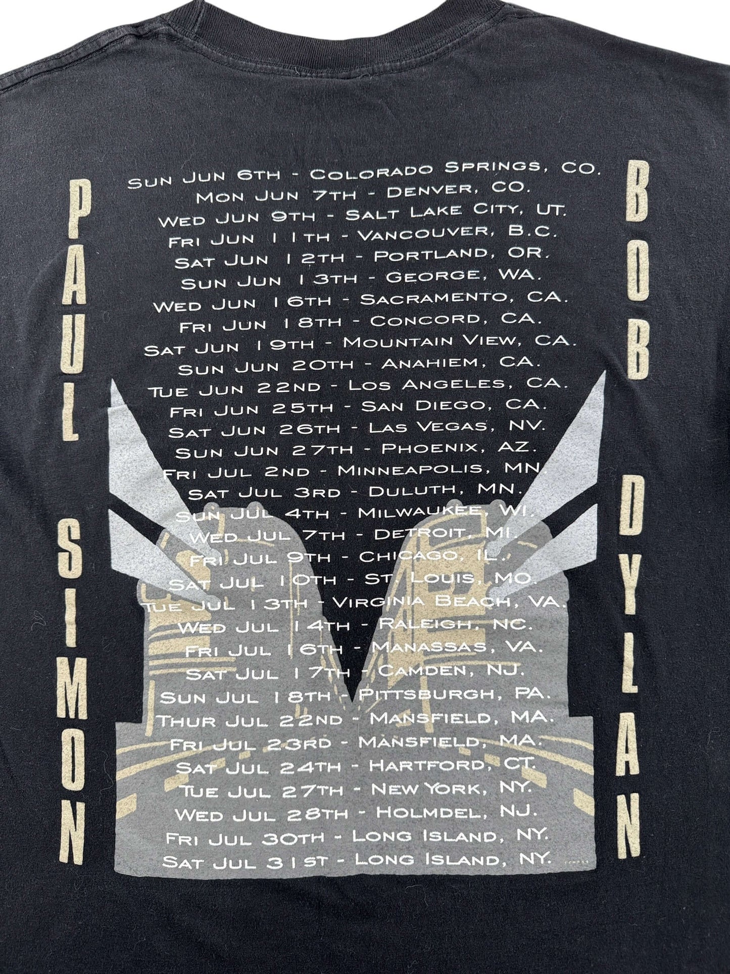 Back graphic on Vintage Bob Dylan Paul Simon 1999 Tour Tee SZ L