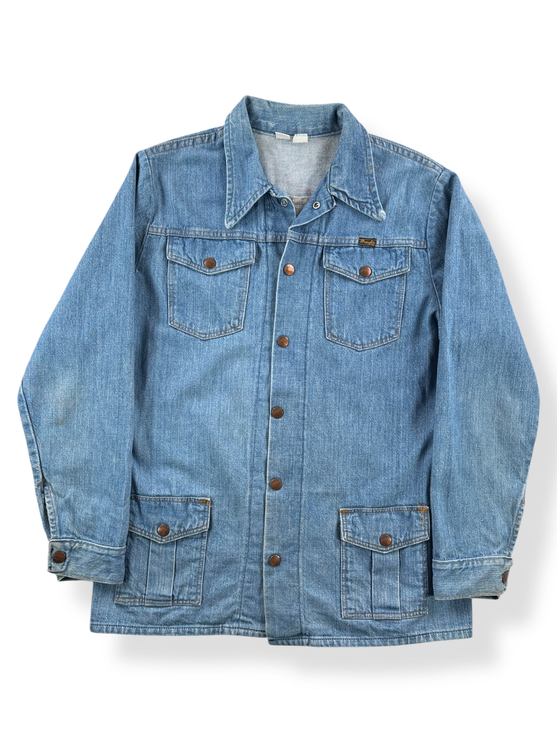 Front of Vintage Wrangler Denim Shacket SZ L AS IS (Fits M)