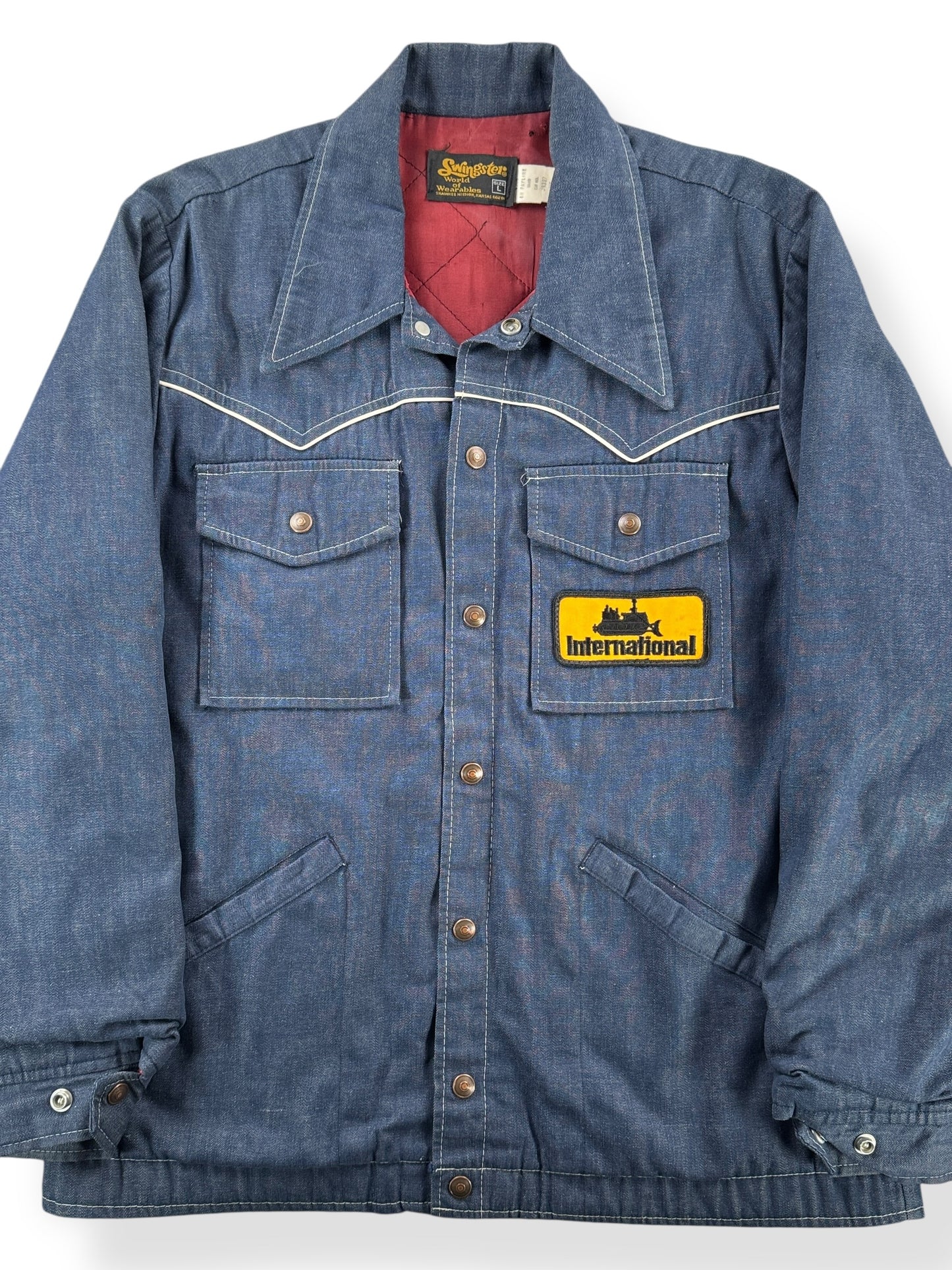 Front Close Up of Vintage Swingster Western Denim Coat SZ L