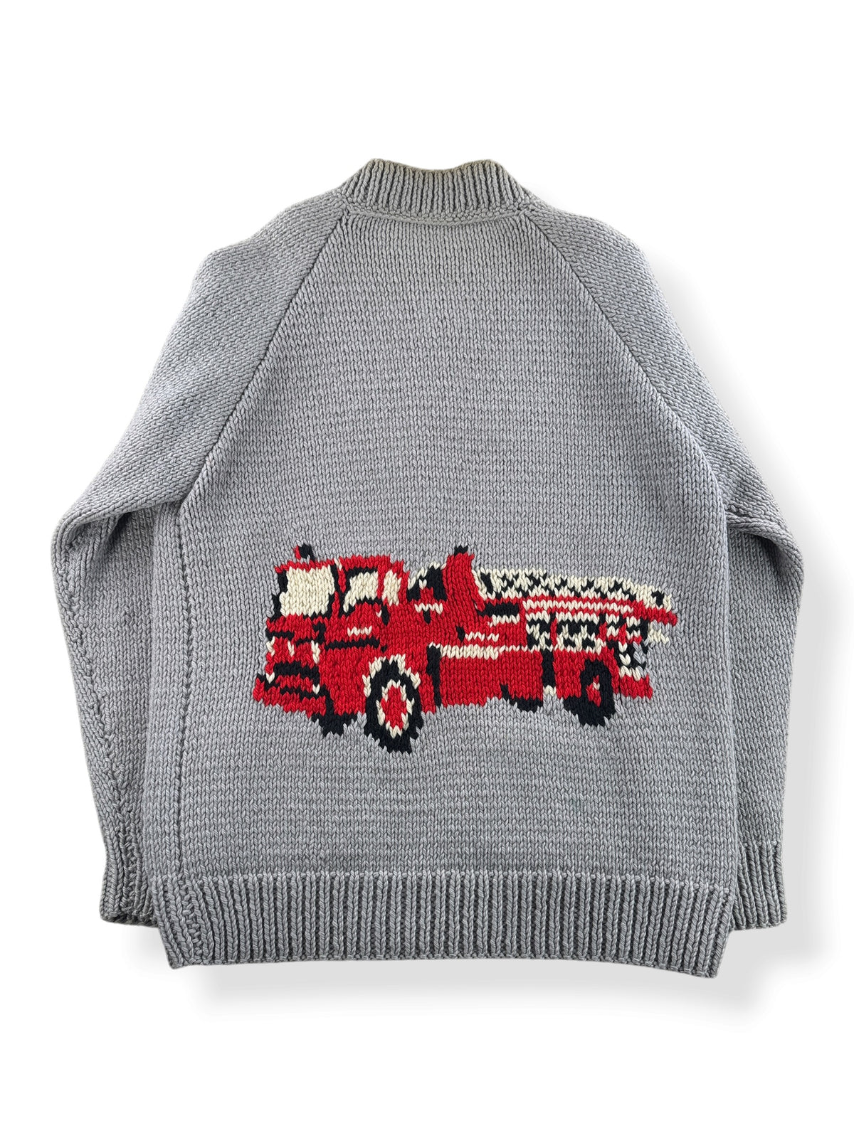 Back of Vintage 50s Firetruck Cowichan Style Sweater SZ L