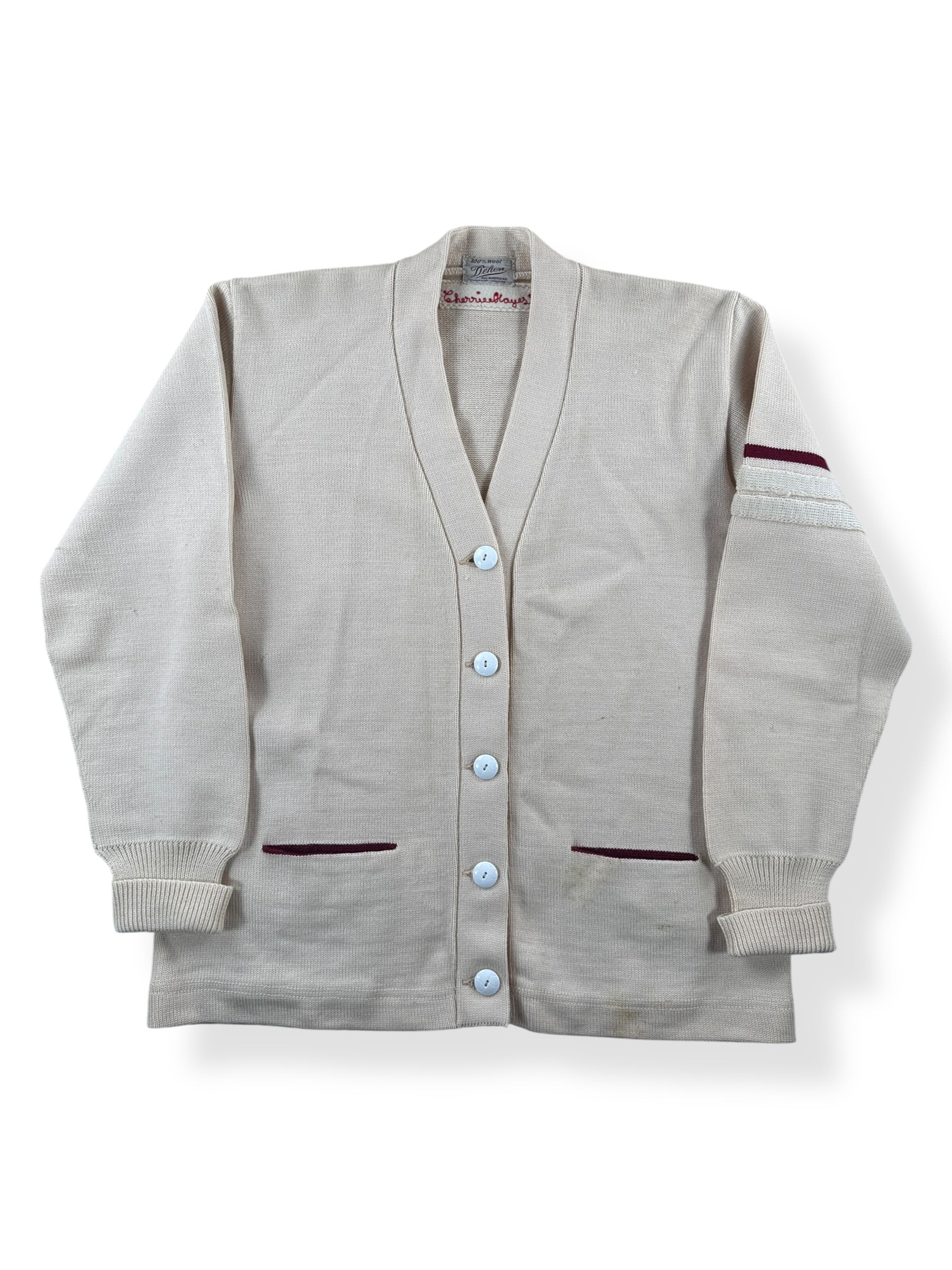 Front of Vintage Cherrie Hayes Dehen Wool Varsity Sweater SZ M