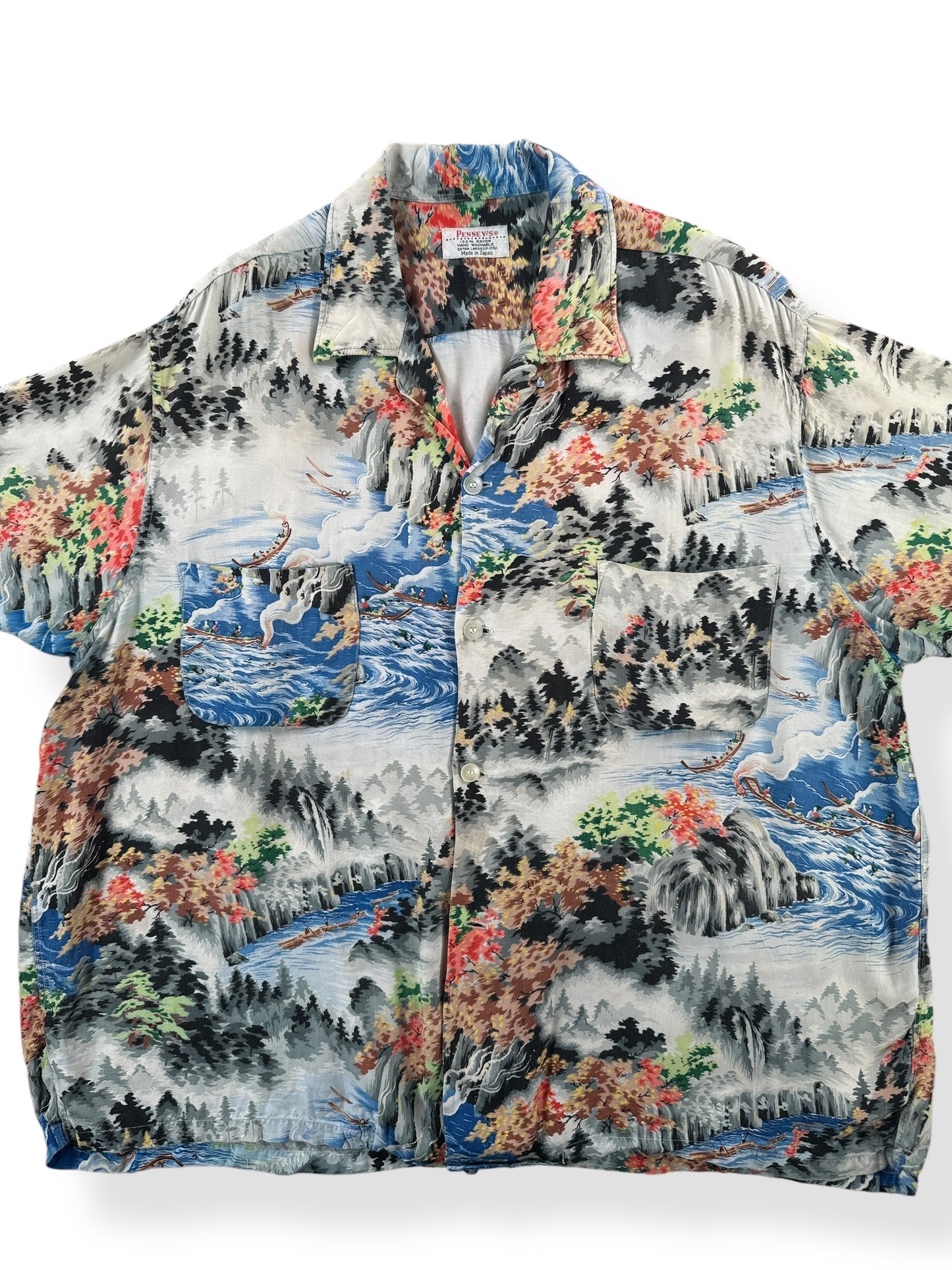 Front Close Up of Vintage Penney's Aloha Shirt SZ XL AS IS