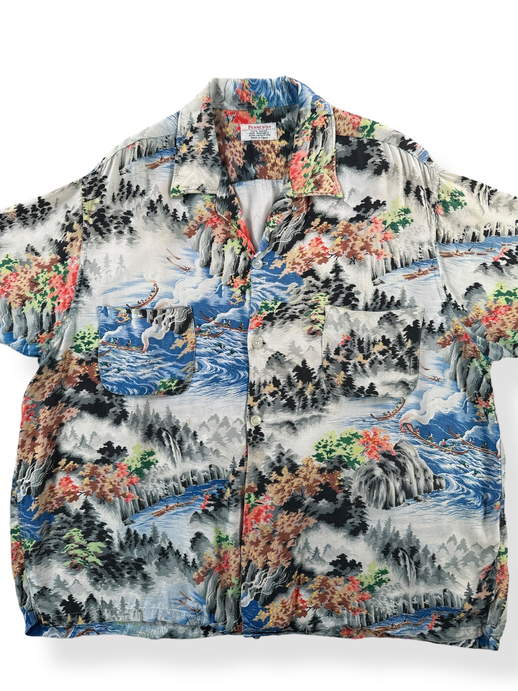 Front Close Up of Vintage Penney's Aloha Shirt SZ XL AS IS