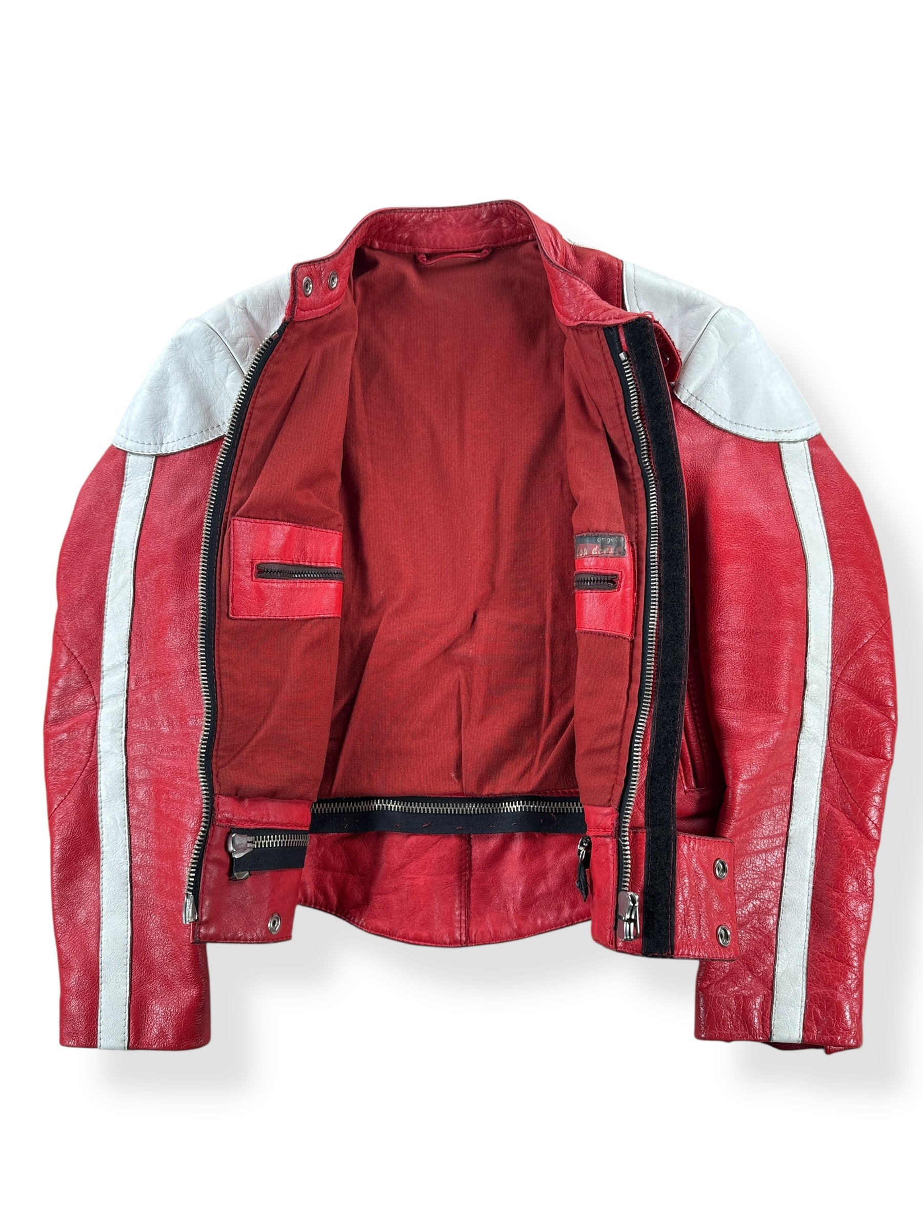 Inside of Vintage Echtes Leder Red Cafe Racer Jacket SZ S