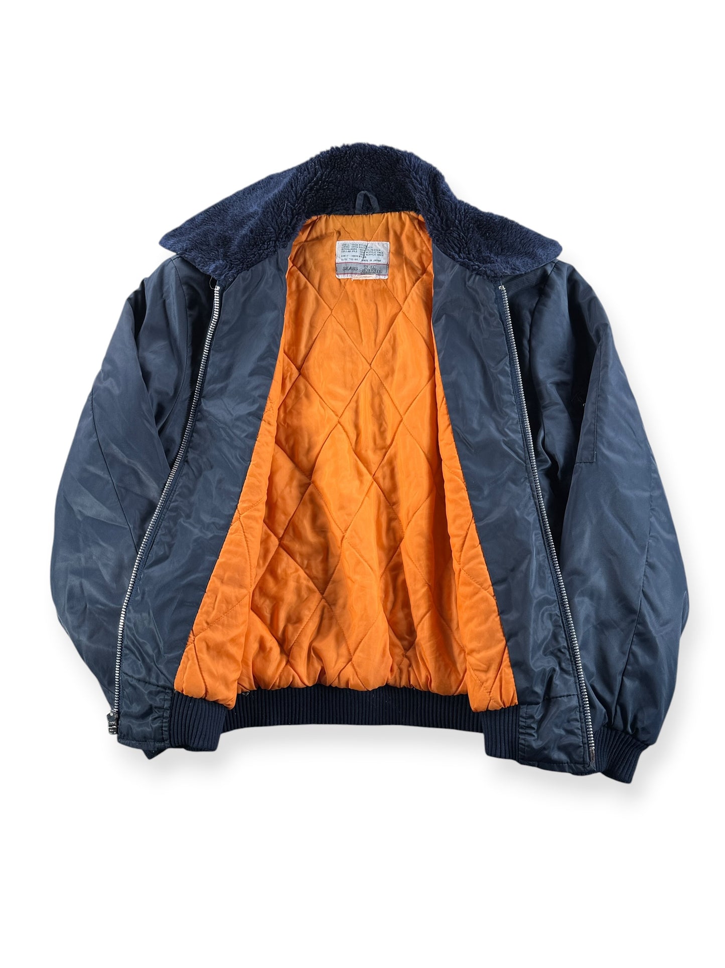 Inside of Vintage Sears Navy Blue Bomber Jacket L