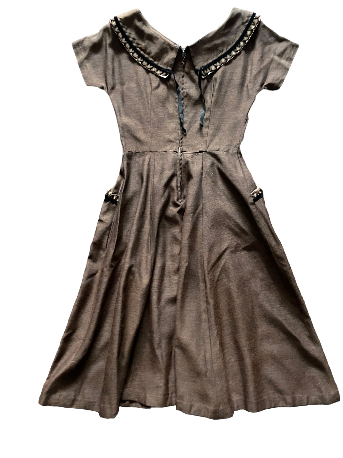 Full back view of Vintage 1950s Brown Dress With Velvet Trim SZ S |  Barn Owl Vintage Dresses | Seattle Vintage Ladies Clothing