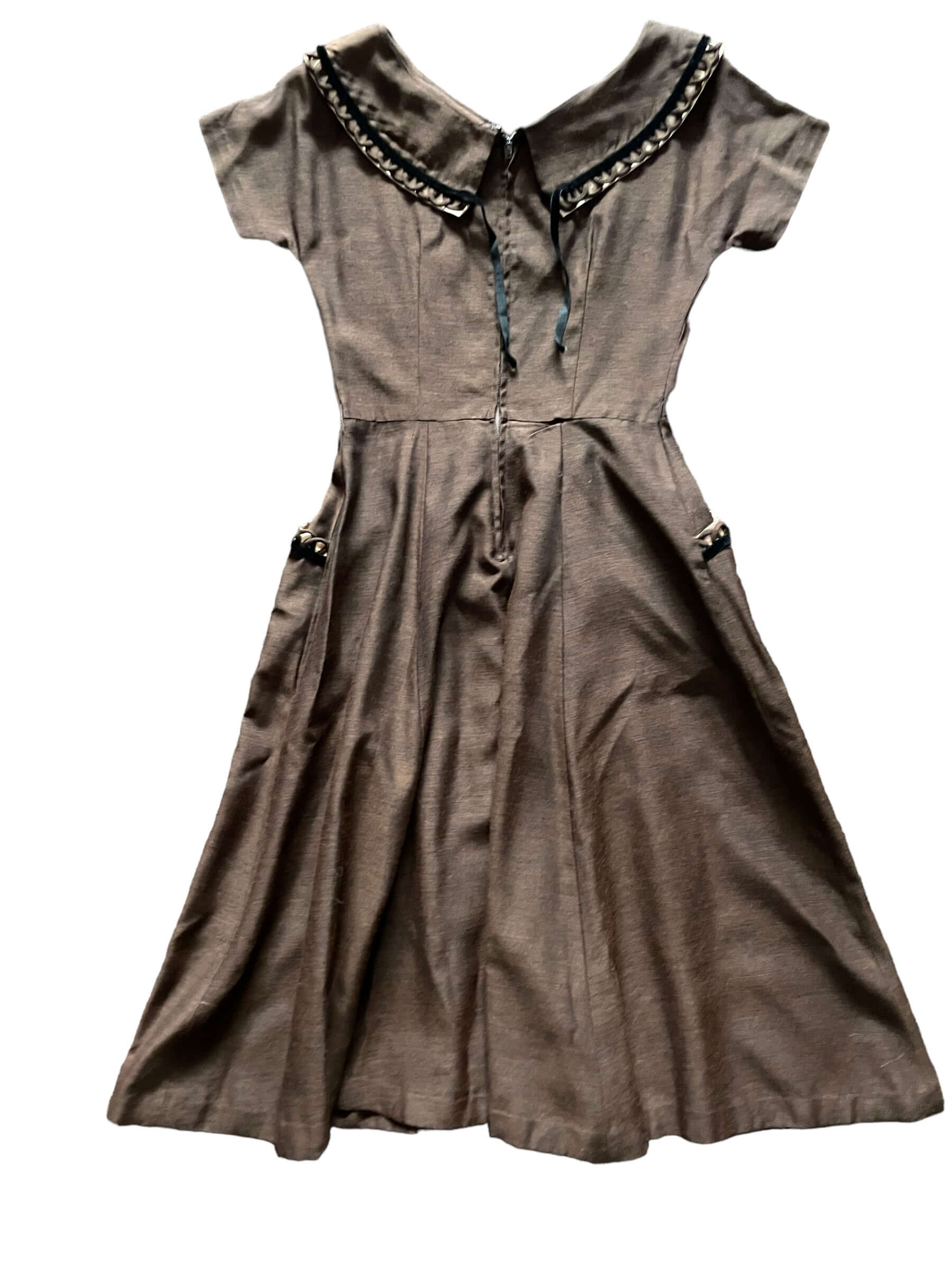 brown vintage dress Vintage 1950s Brown Dress With Velvet Trim SZ S