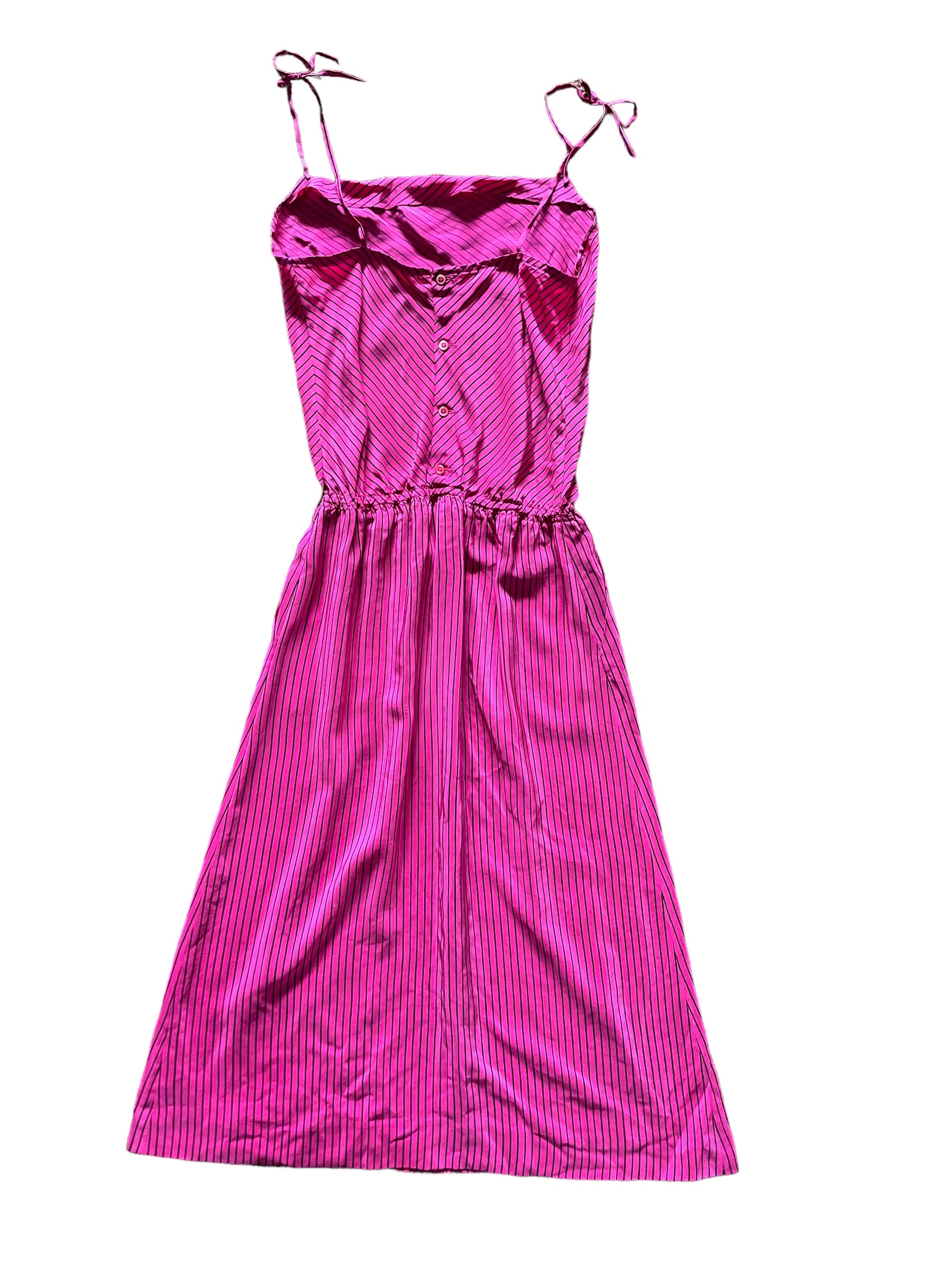 Full back view of Vintage 1980s Pink Dress w/ Black Stripes SZ XS  |  Barn Owl Vintage Dresses | Seattle Vintage Ladies Clothing