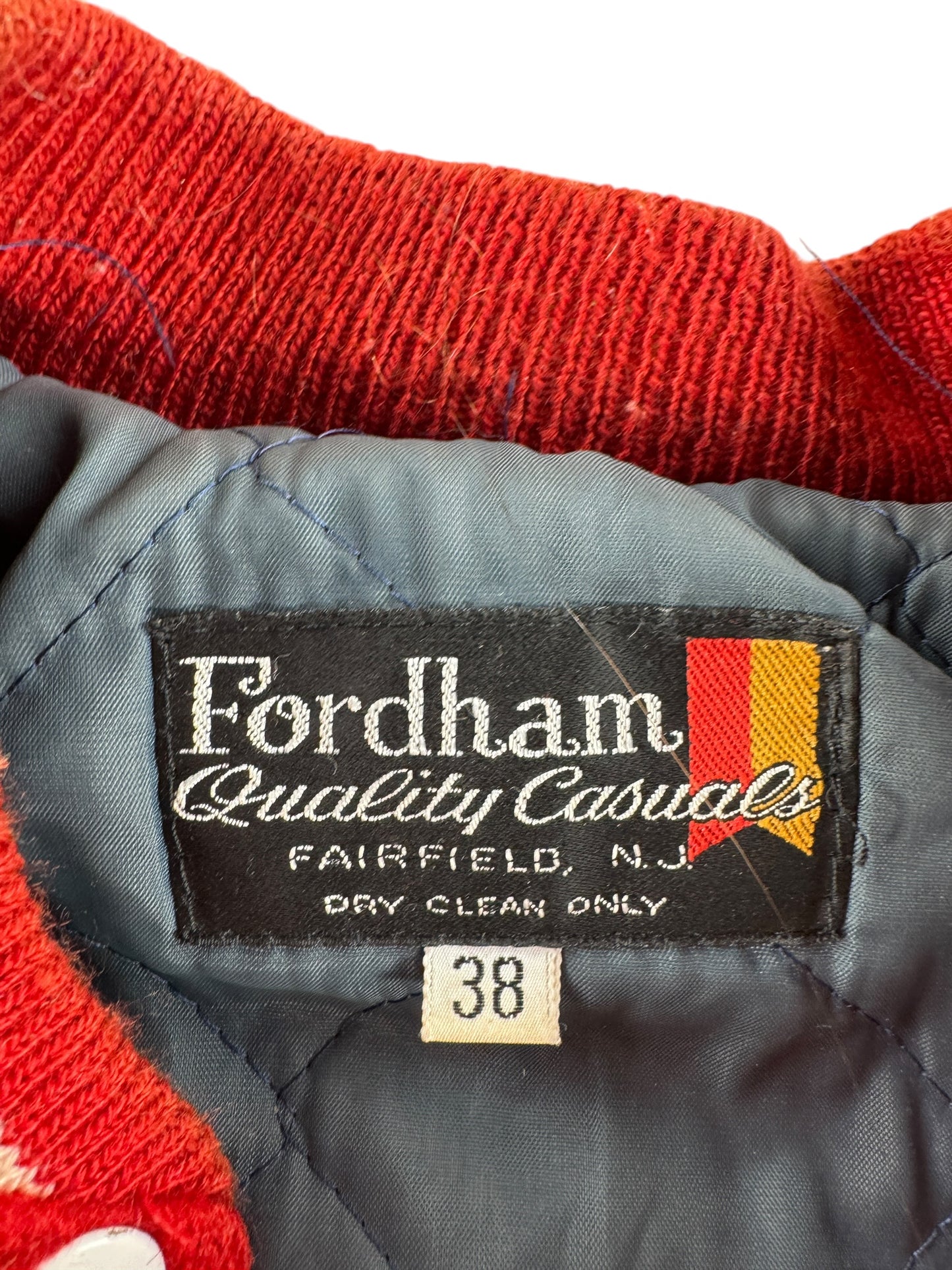 Label on Vintage Liberty Cheerleader Varsity Jacket SZ 38 (Fits S/M)