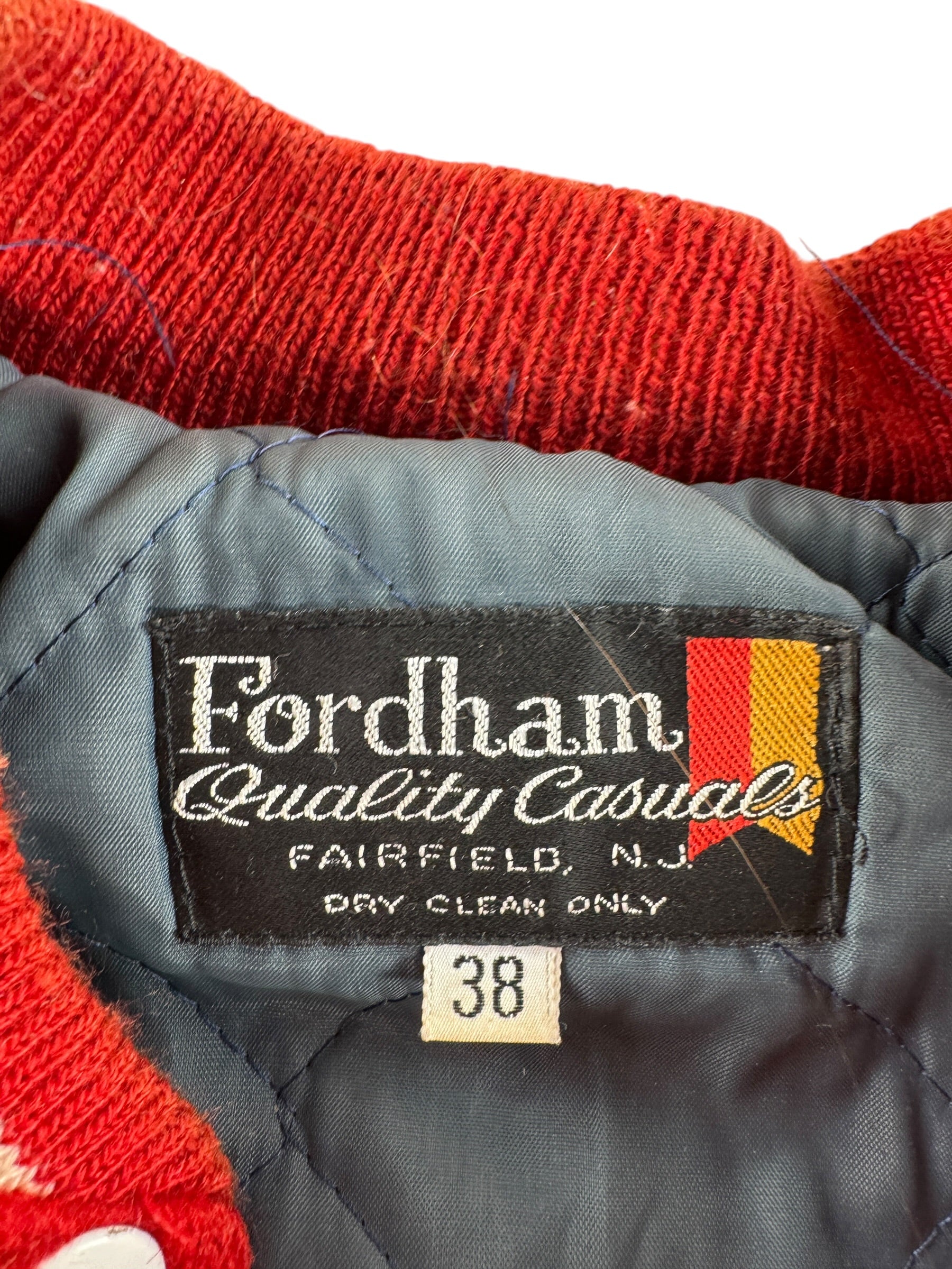 Label on Vintage Liberty Cheerleader Varsity Jacket SZ 38 (Fits S/M)