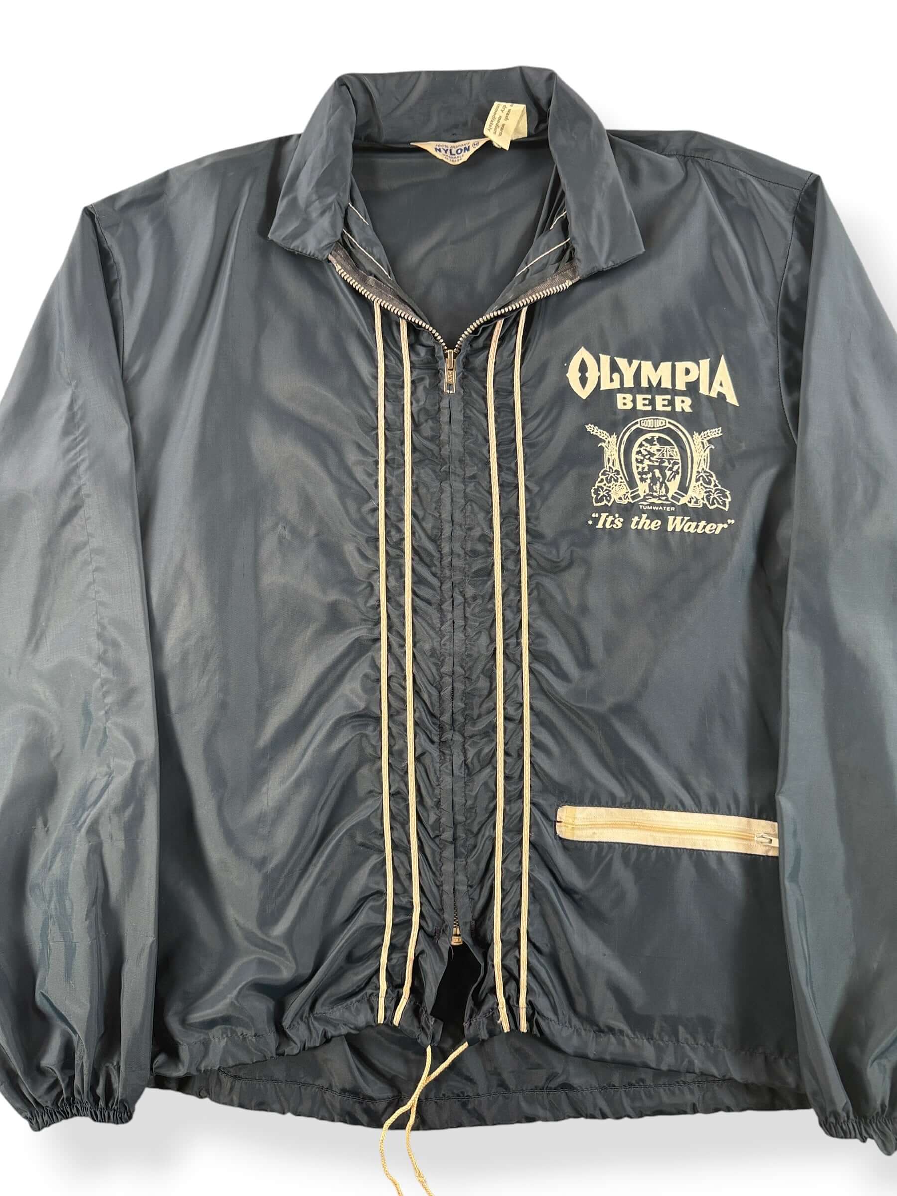 Front Close Up of Vintage Olympia Beer Windbreaker SZ M