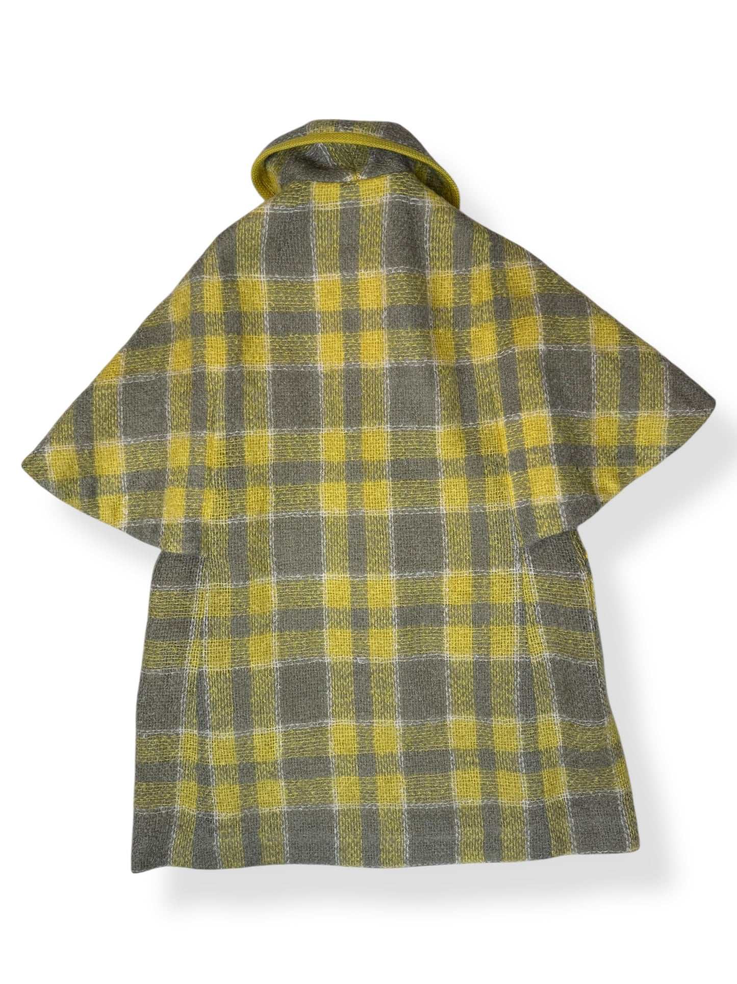 Back of 1960s Yellow/Gray Mohair Capelet Coat L