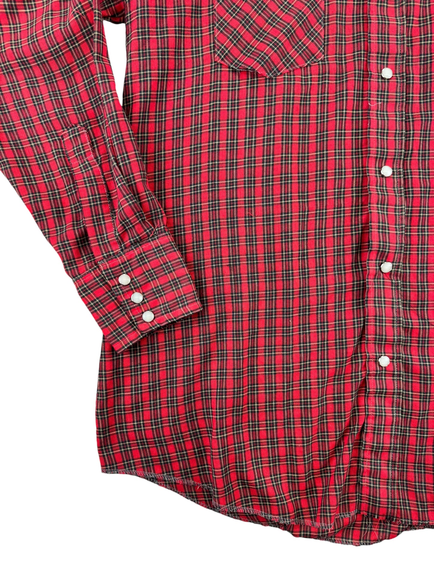 Front bottom left side of 1980s Dee Cee Plaid Pearl Snap L