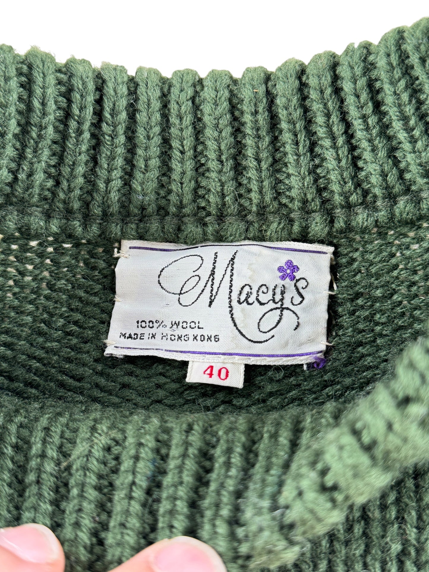 Tag on Vintage Macys Knit Sweater SZ 40