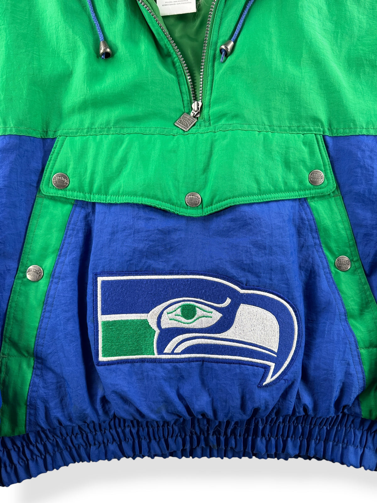 Seahawks logo on front of Vintage Seattle Seahawks Pullover Jacket SZ L