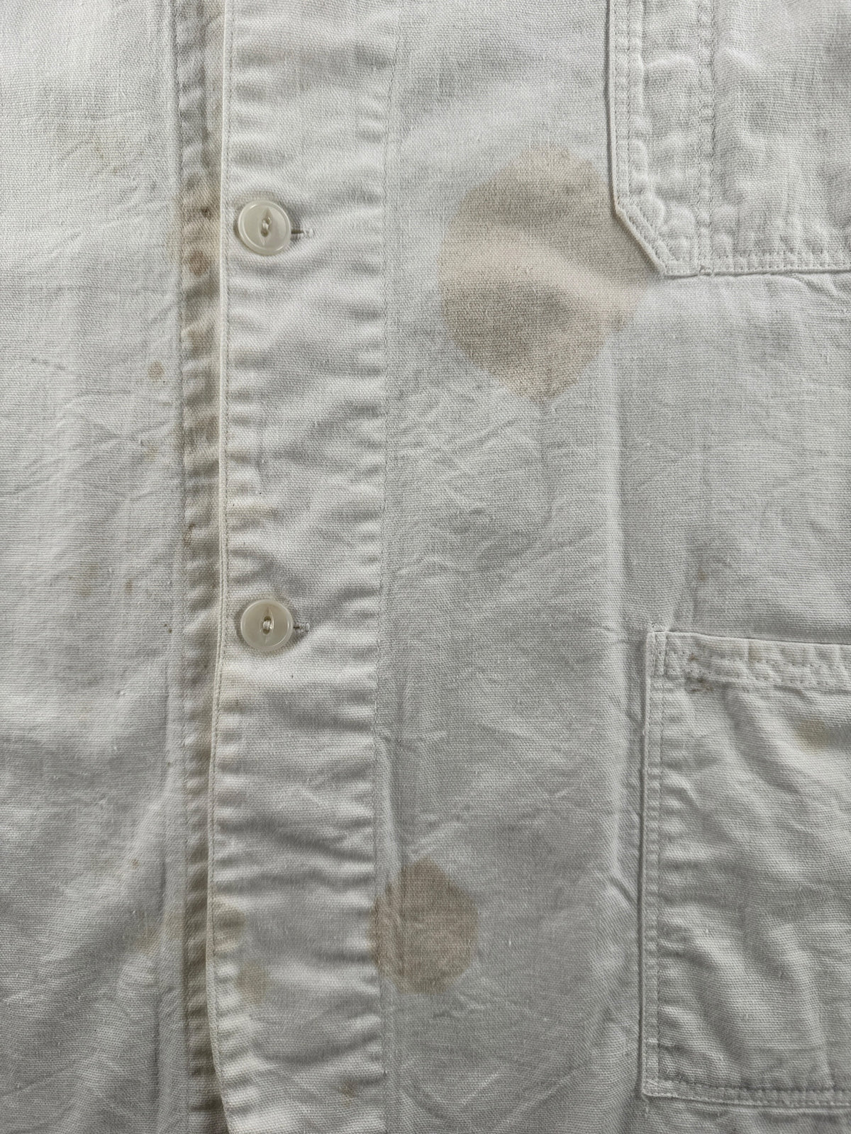 Stains on front of Vintage Standard Linen Co Shop Coat SZ 46