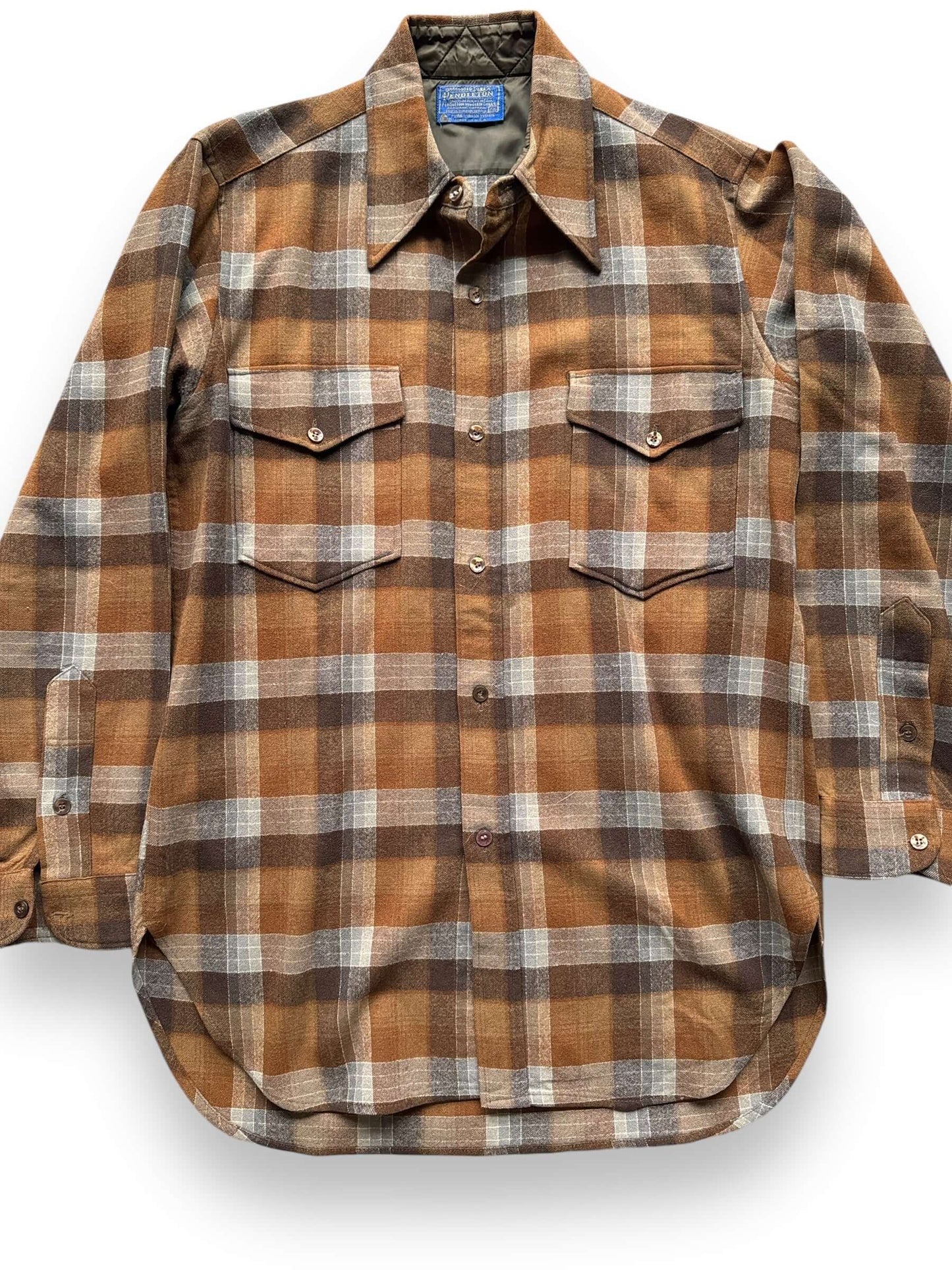 front close up of Vintage Pendleton Earthtone Flannel SZ 15 (M)