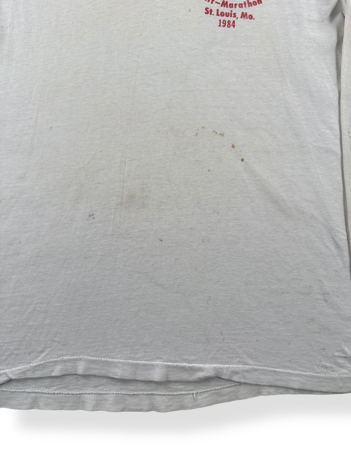 Stains on Vintage 1984 7Up Half Marathon St Louis MO LS Tee SZ L