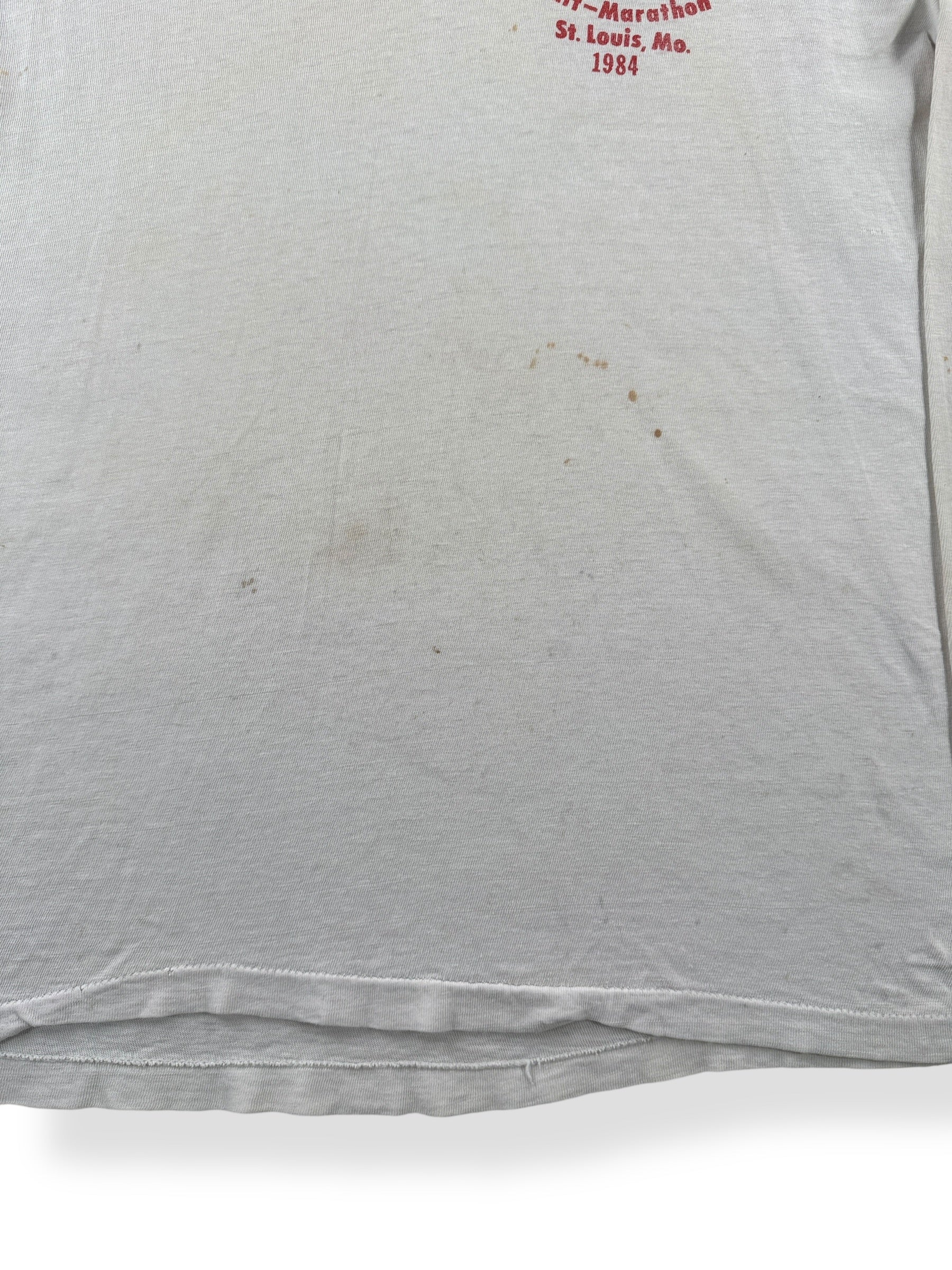Stains on Vintage 1984 7Up Half Marathon St Louis MO LS Tee SZ L