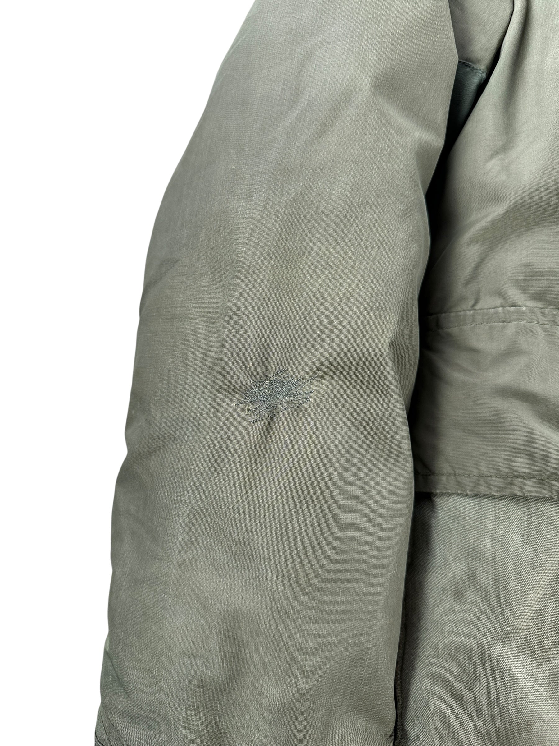 Repair on Sleeve of Vintage Eddie Bauer Down Blizzard Proof Green Parka SZ M
