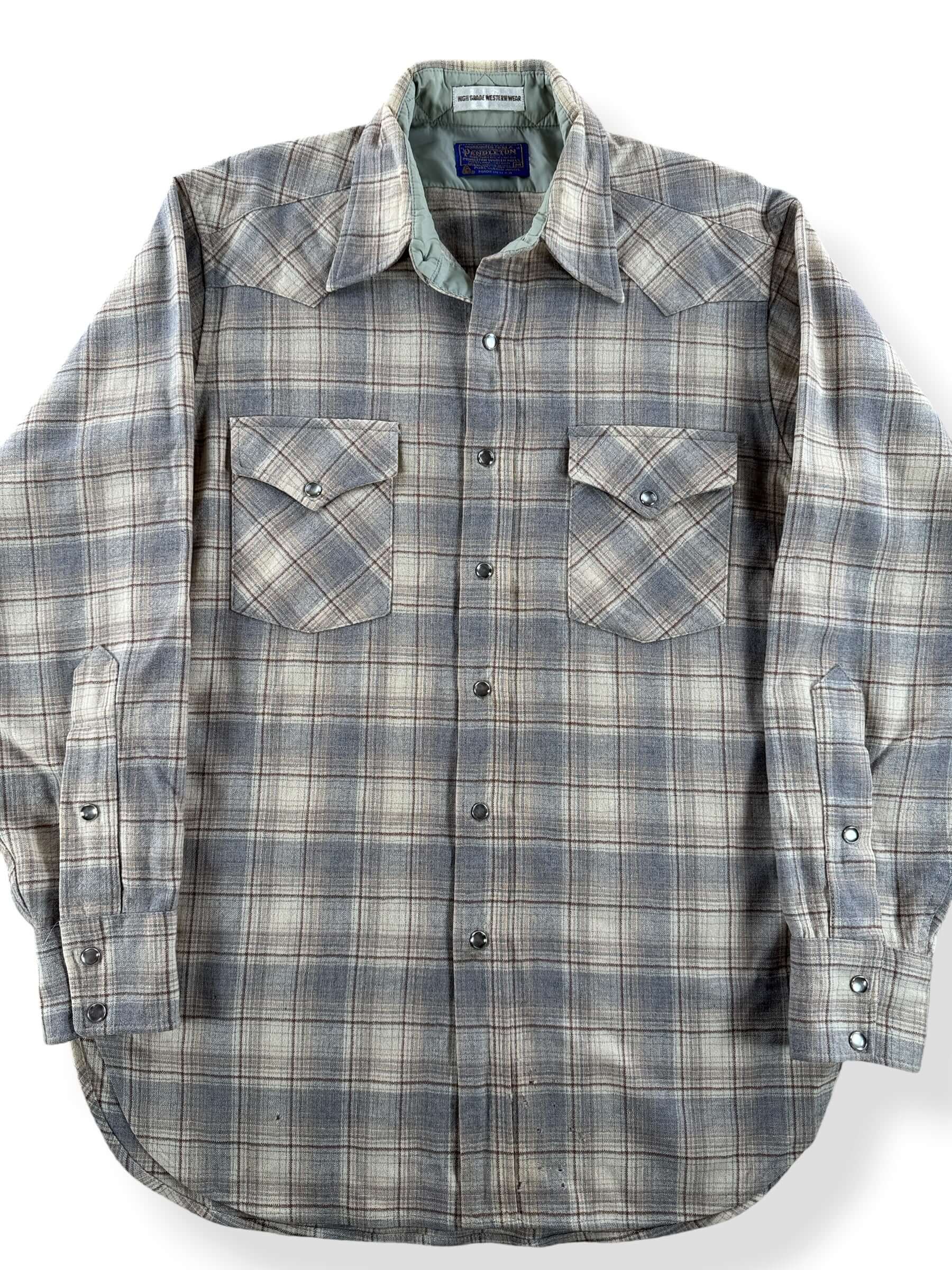 Front Close Up of Vintage Pendleton Westernwear Pearl Snap Flannel SZ M