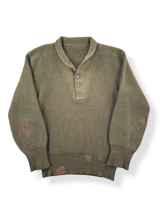 Front of Vintage 50s Era Wool Visibly Mended Sweater SZ S