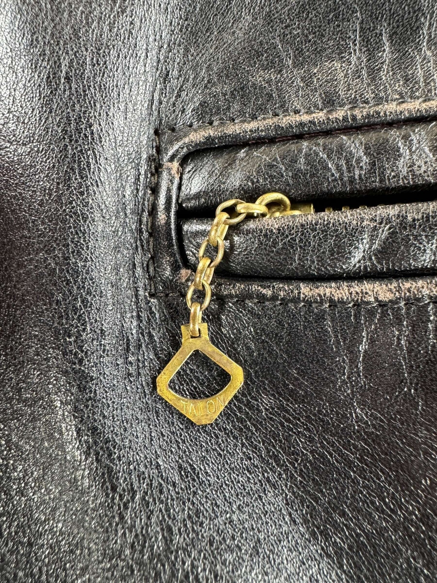 Zipper on Vintage 50s Penny's Leather Jacket SZ 40