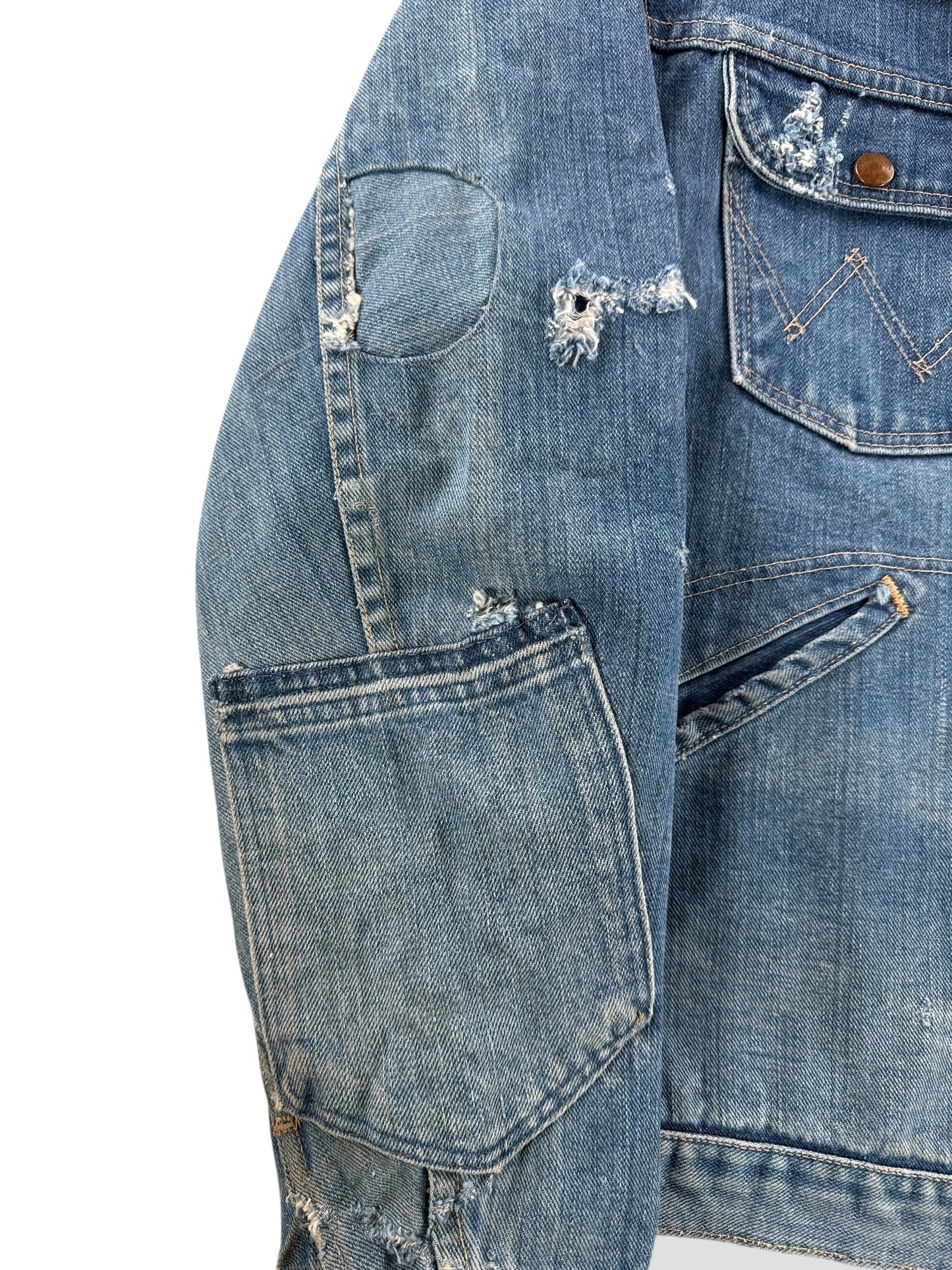 Pocket Repair on Sleeve of Vintage 50's Wrangler Blue Bell Denim Jacket SZ M