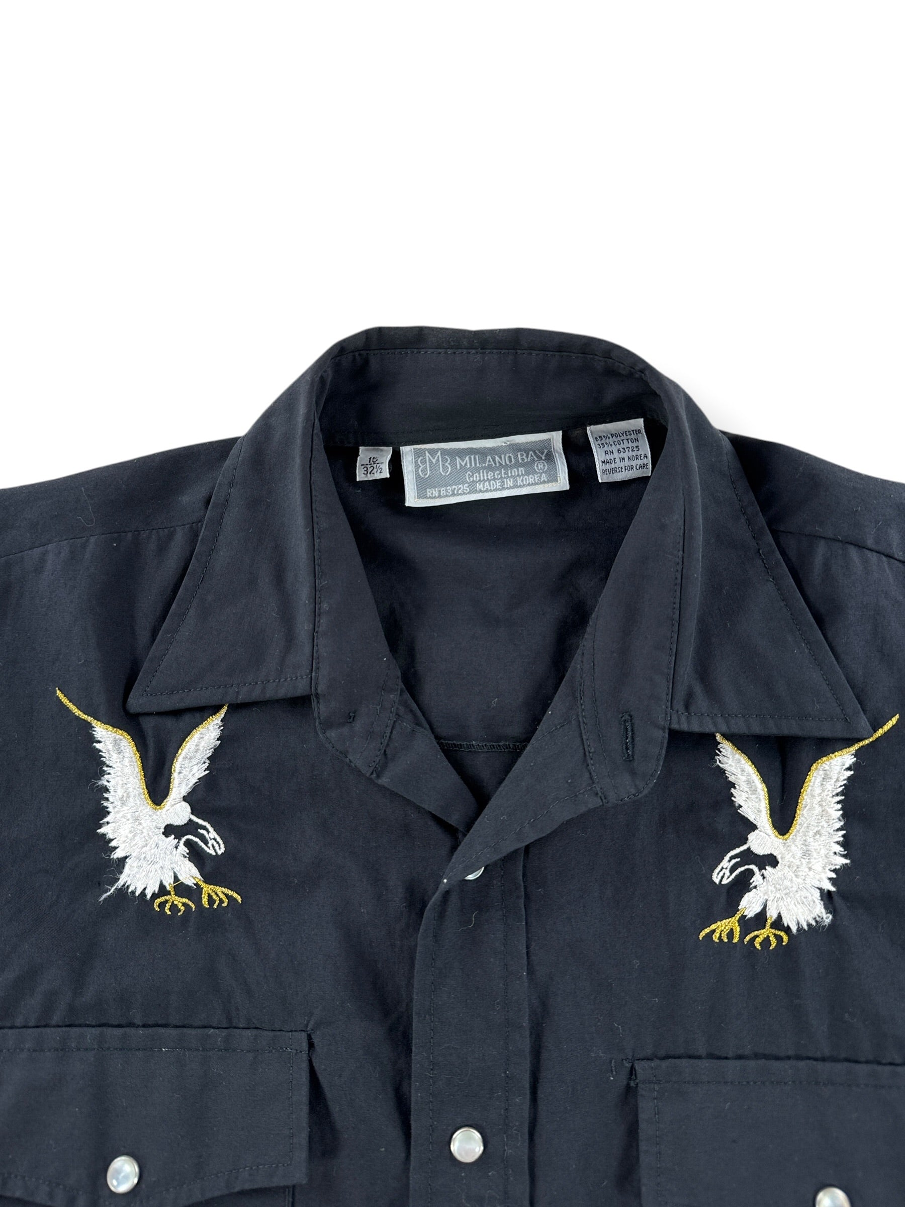 Collar on Vintage Milano Bay Eagles Black Pearlsnap SZ 15