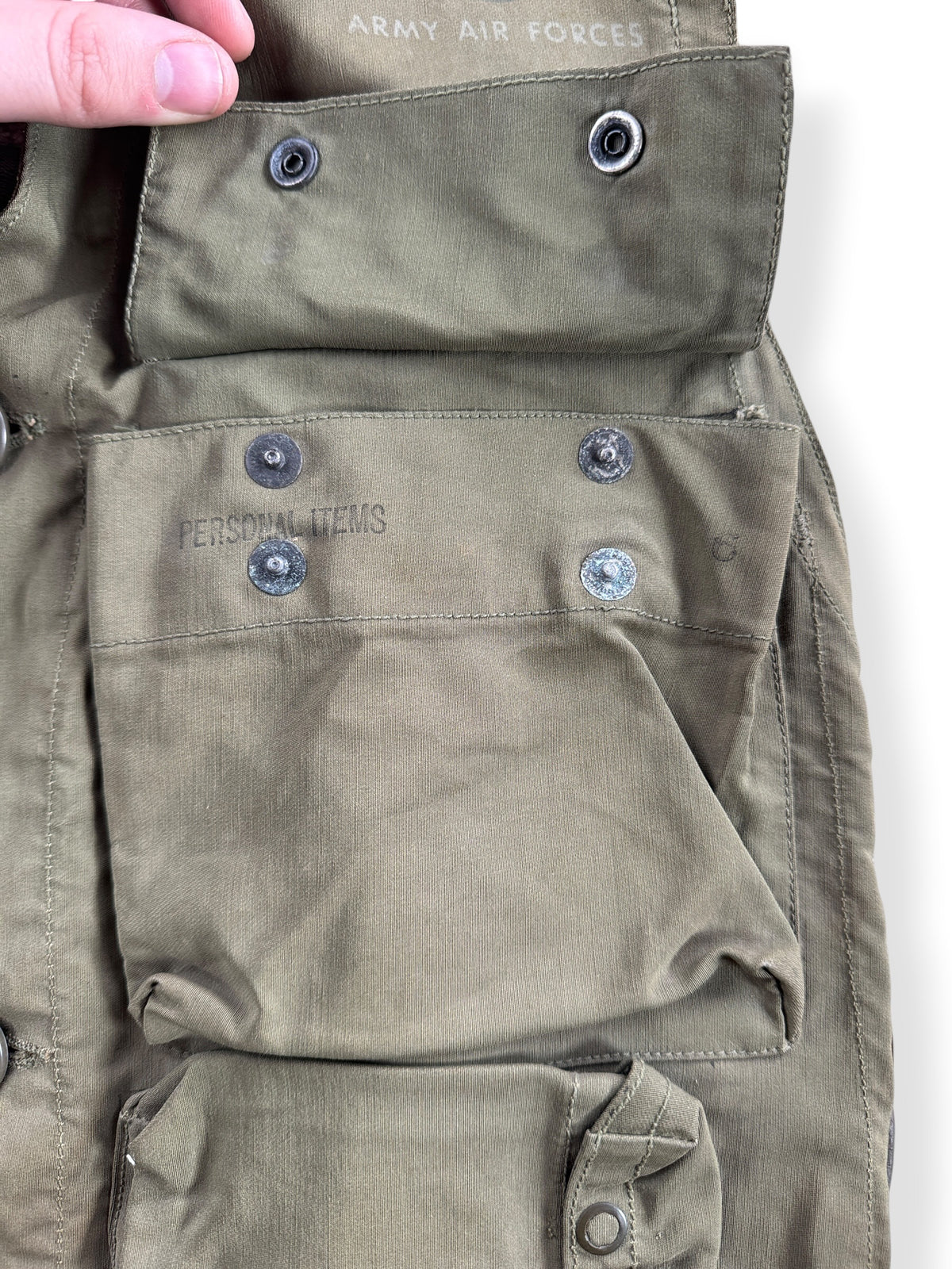Personal items pocket on Vintage WWII US Army Air Forces Flight Survival Vest SZ S