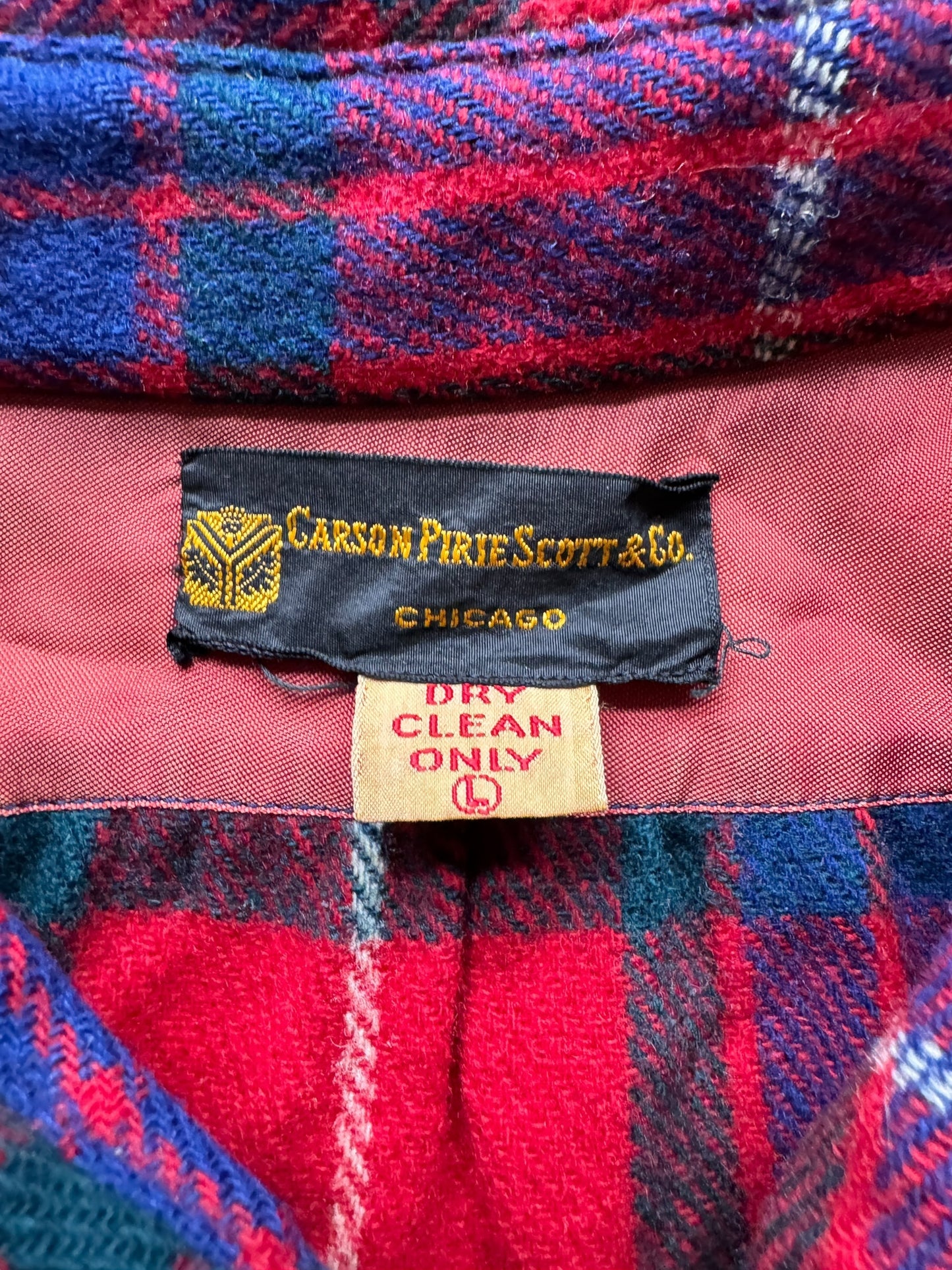 tag on Vintage Carson Pirie Scott Wool Flannel SZ L