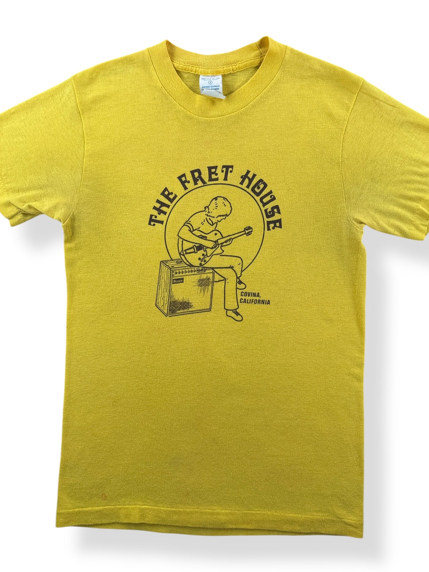 Front Close Up of Vintage Fret House Guitar Shop Tee SZ S (Fits XS)