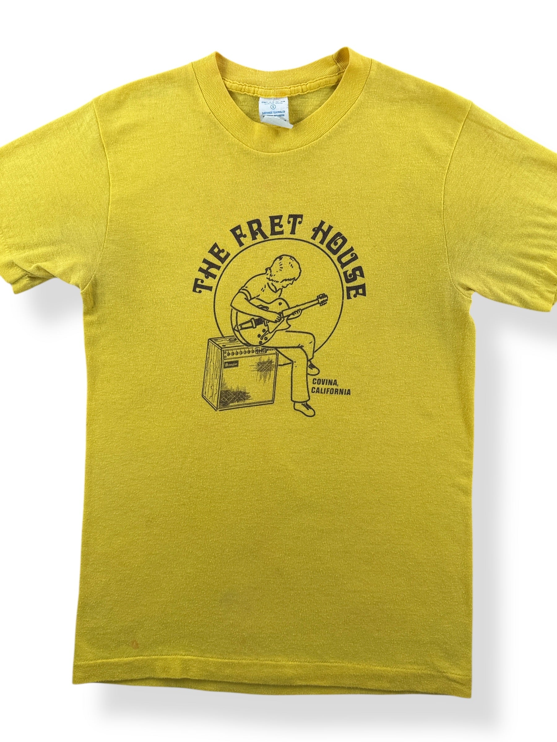 Front Close Up of Vintage Fret House Guitar Shop Tee SZ S (Fits XS)