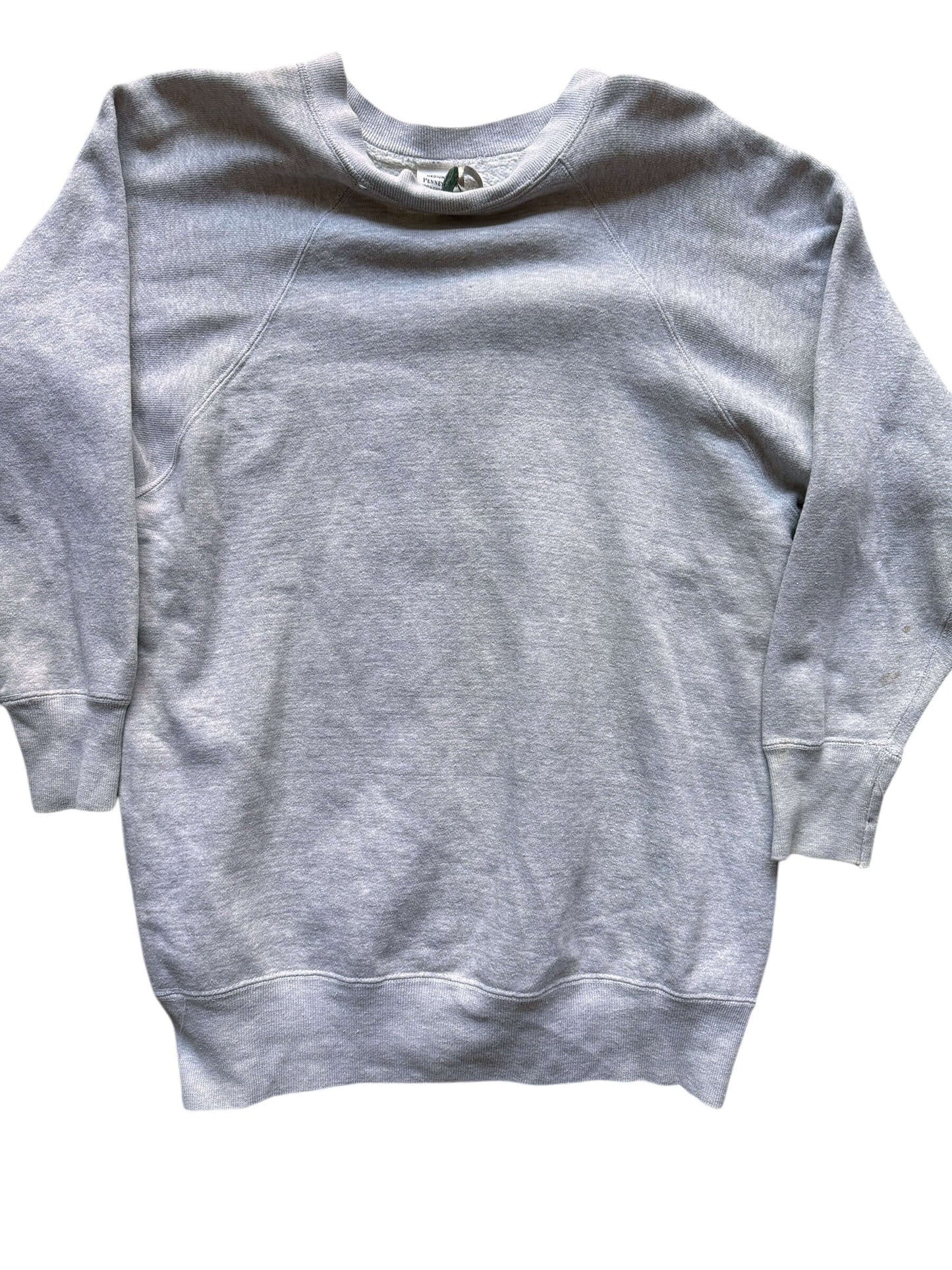 Front Detail View of 1960s Era Penney's Heather Grey Crewneck M