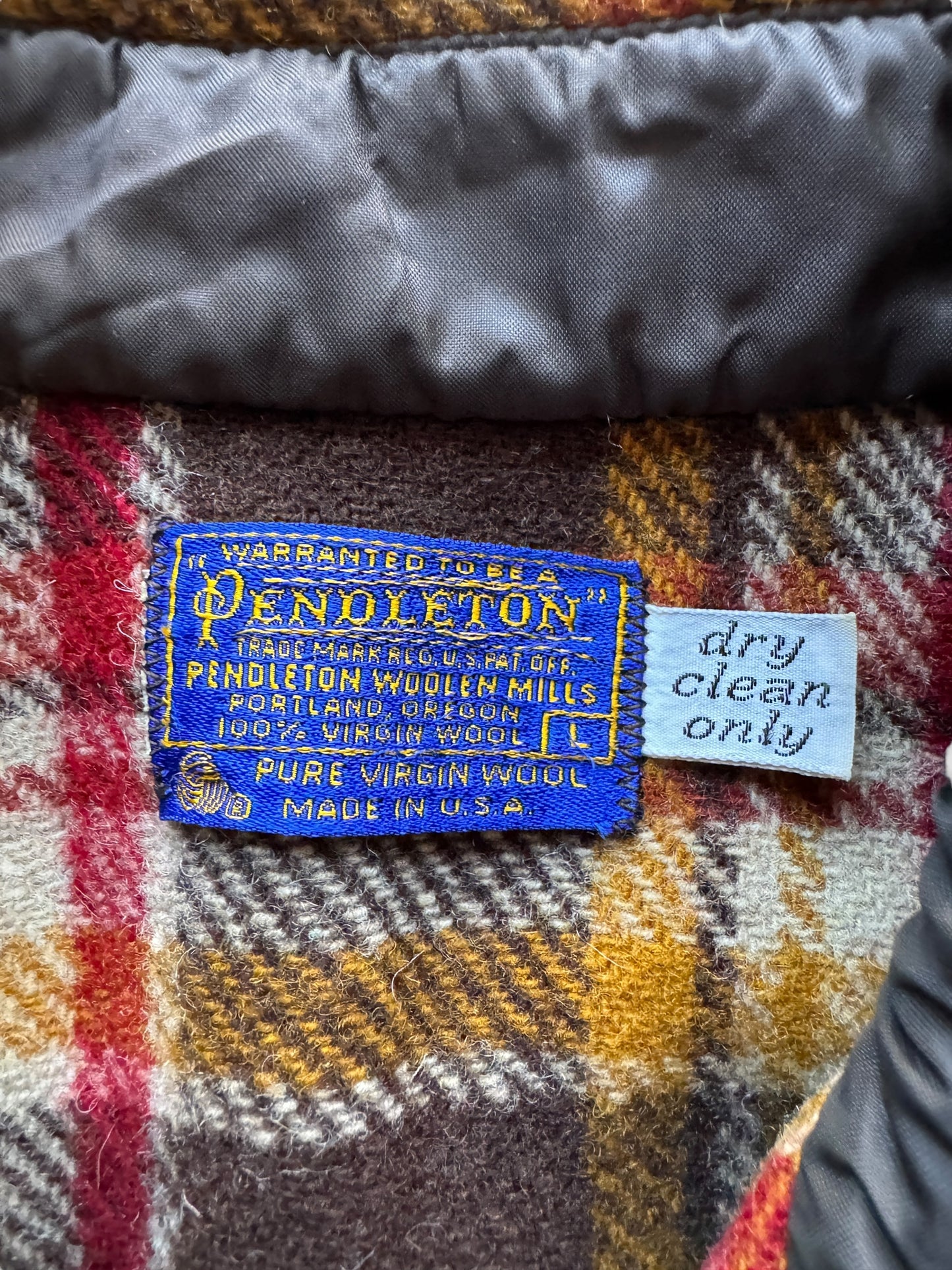 tag on Vintage Pendleton Plaid Wool Cape Coat SZ M/L