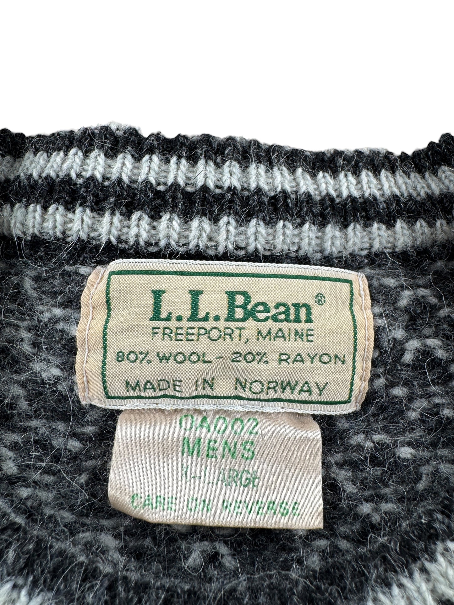 Tag on Vintage L.L. Bean Nordic Birdseye Sweater SZ XL