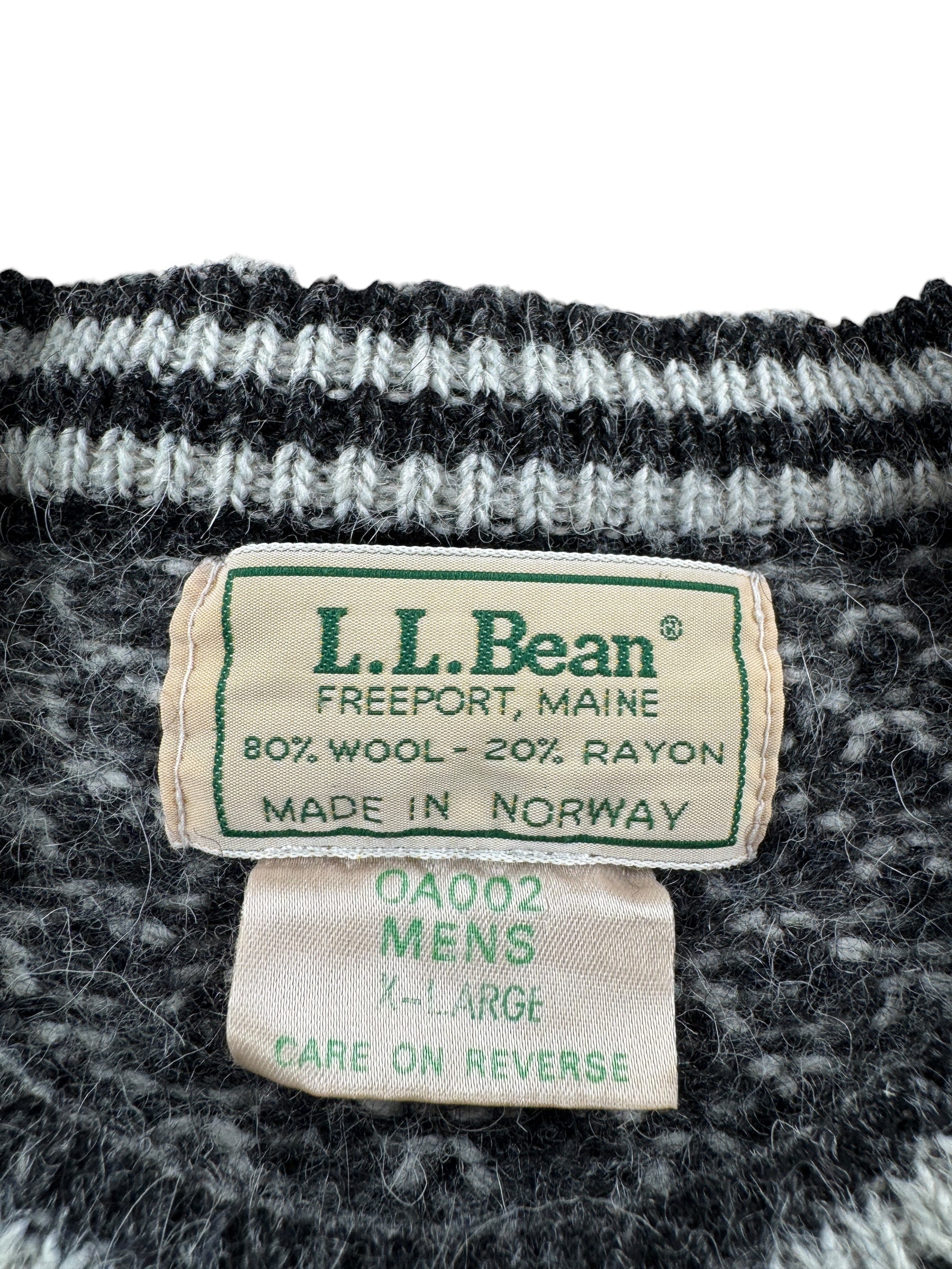 Tag on Vintage L.L. Bean Nordic Birdseye Sweater SZ XL