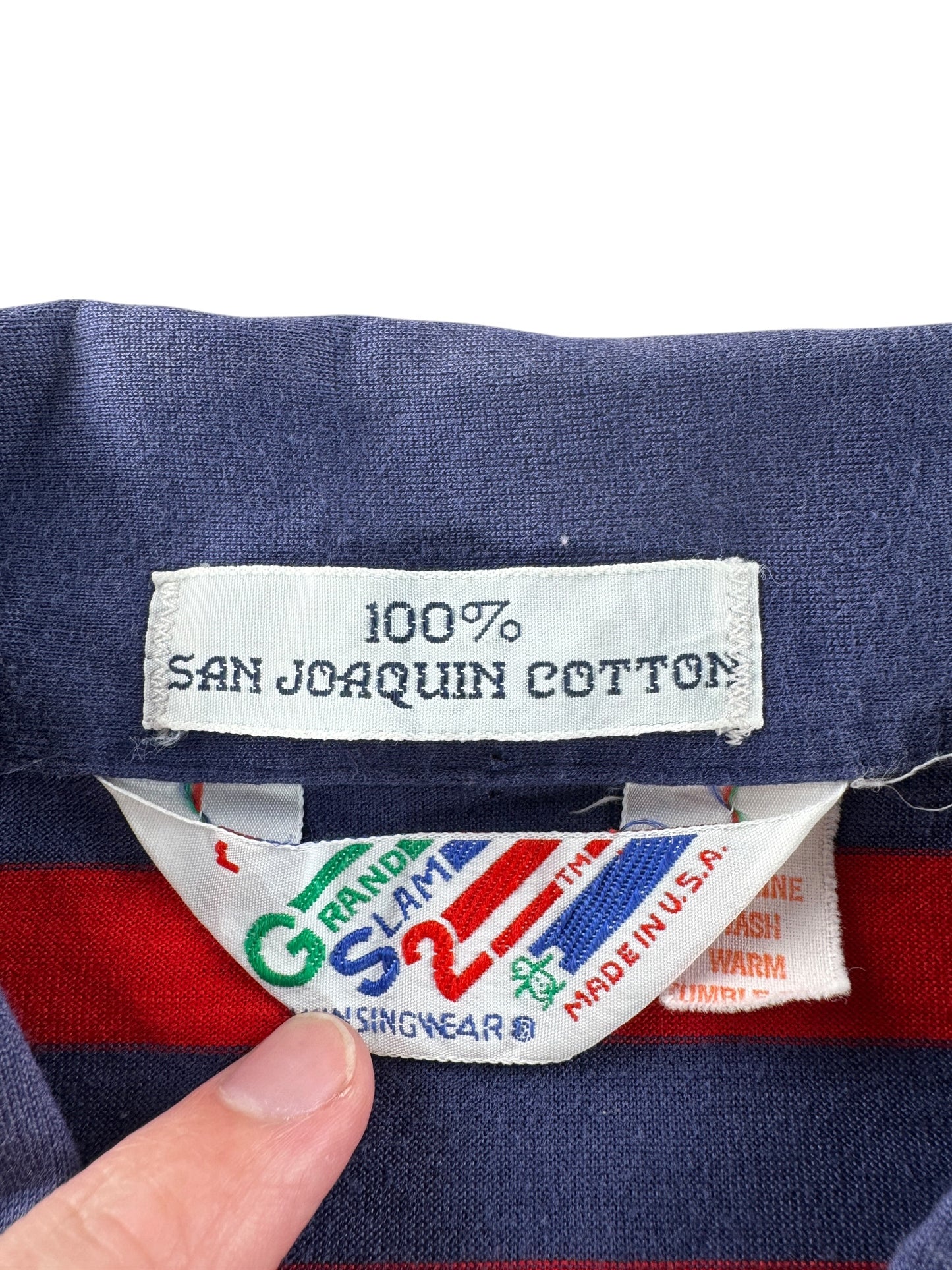 Label on Vintage Grand Slam Striped Polo SZ L (Fits M)